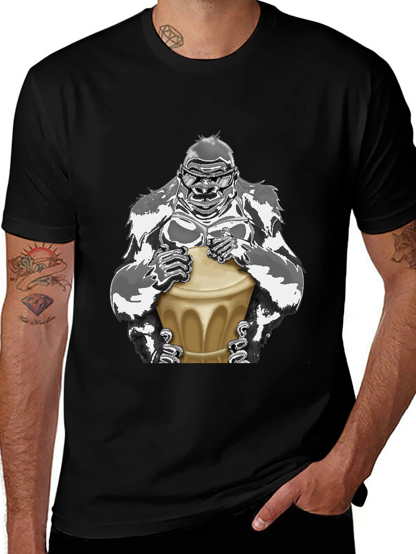 Variant 18 of Gorilla Drummer Graphic Tee - Black Unisex T-Shirt