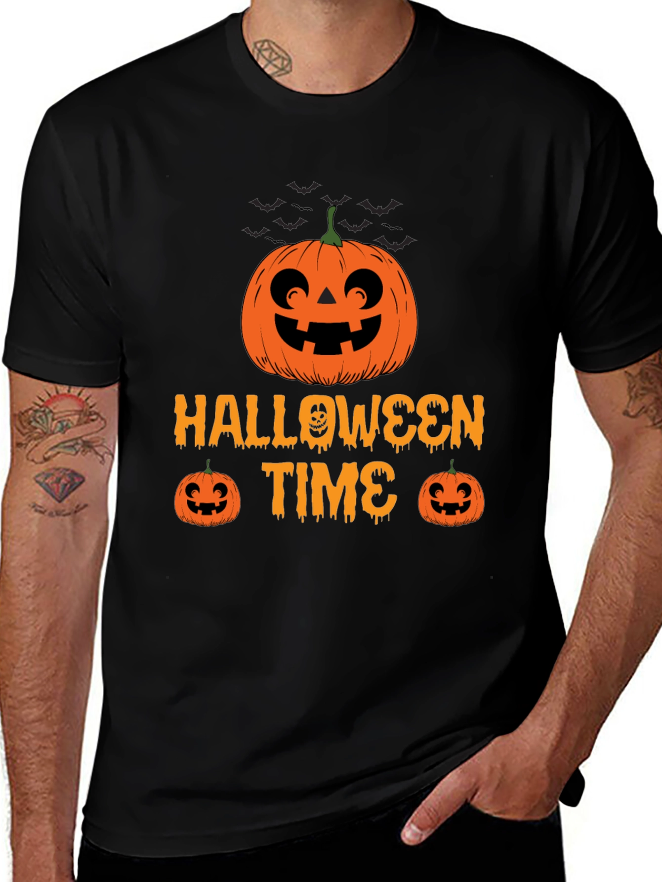 Halloween Time Black T-Shirt Pumpkin Graphic Tee