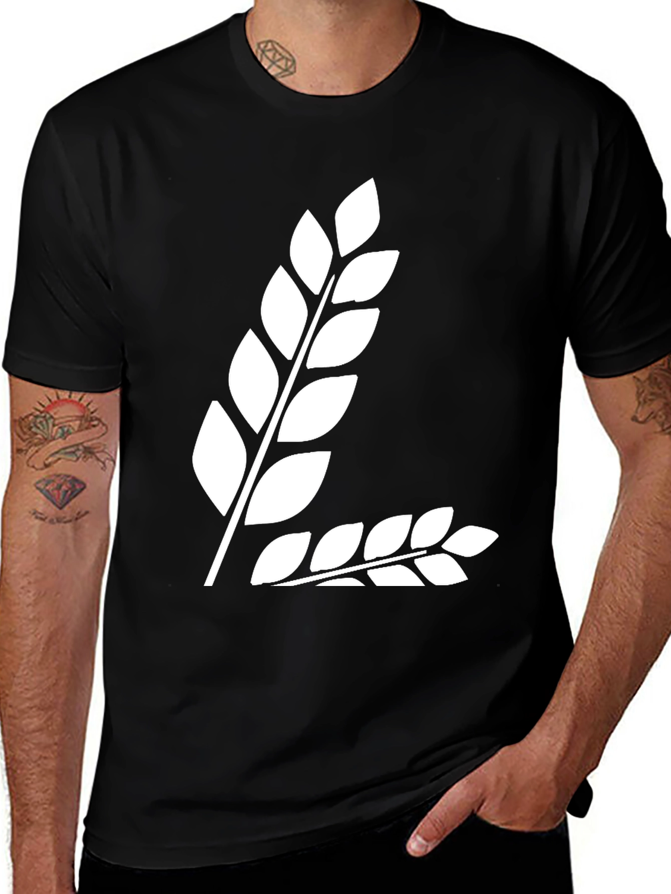Variant 11 of Black T-Shirt with White Leaf Design