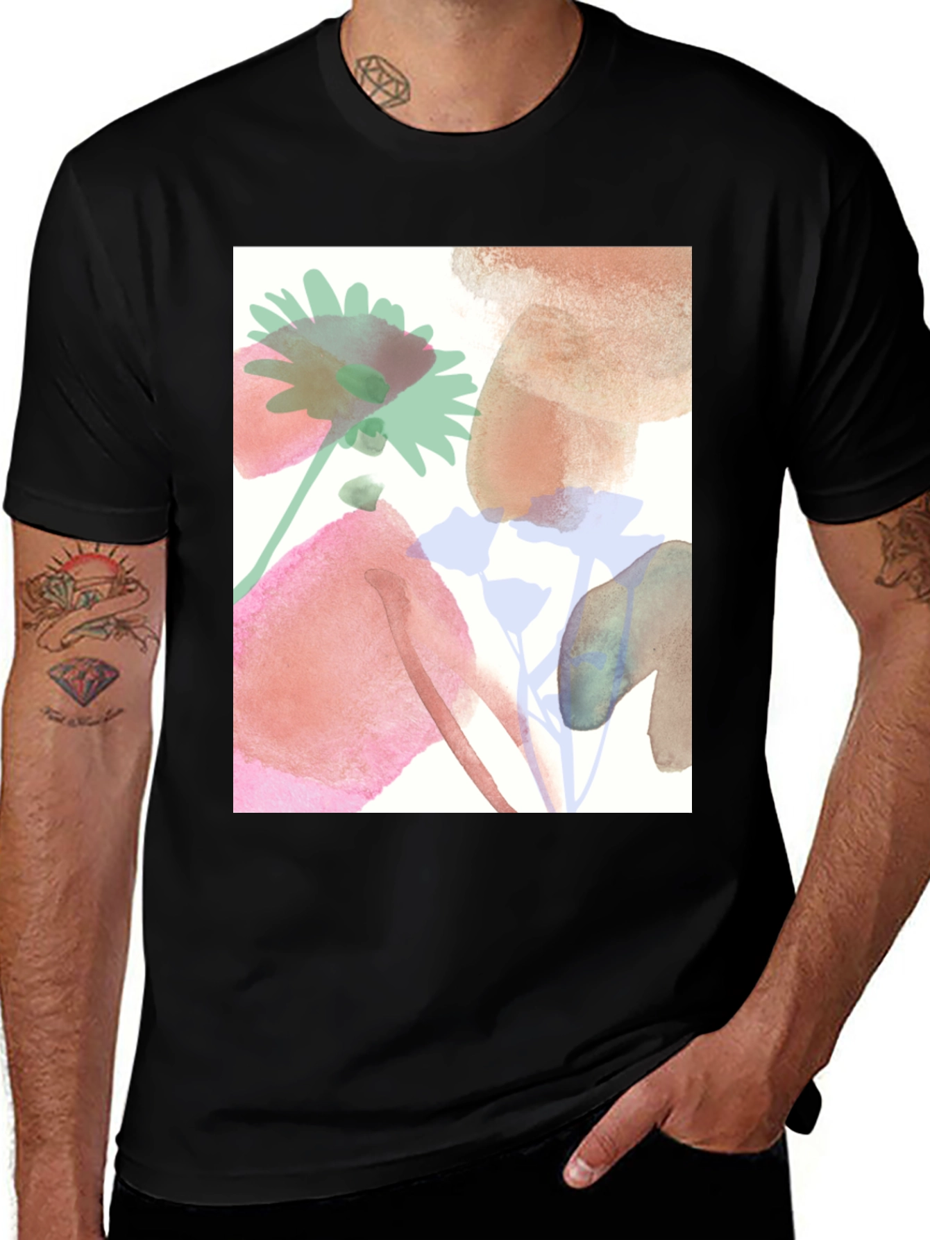 Variant 2 of Abstract Floral Print Black T-Shirt