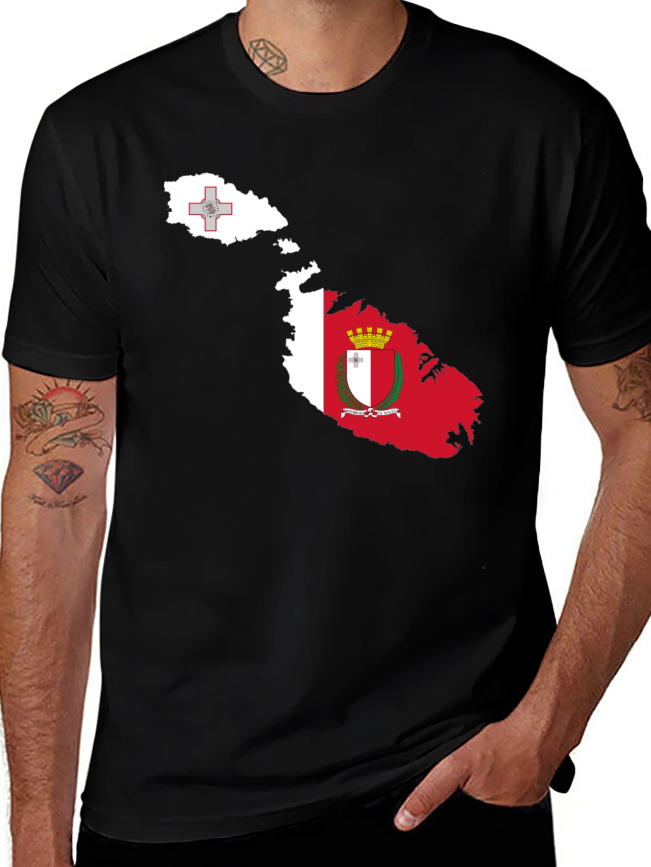 Malta Flag Map T-Shirt - Black