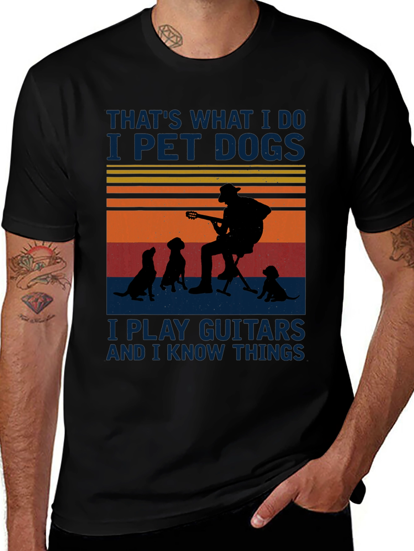 I Pet Dogs Play Guitar T-Shirt Funny Musician Dog Lover Tee