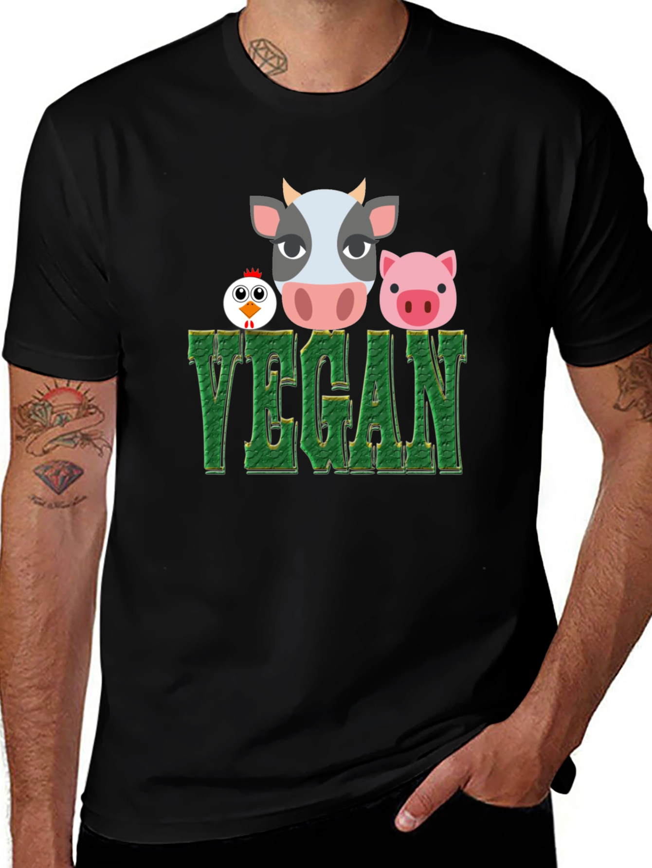 Variant 18 of Vegan T-Shirt with Cow, Pig, and Chicken Design