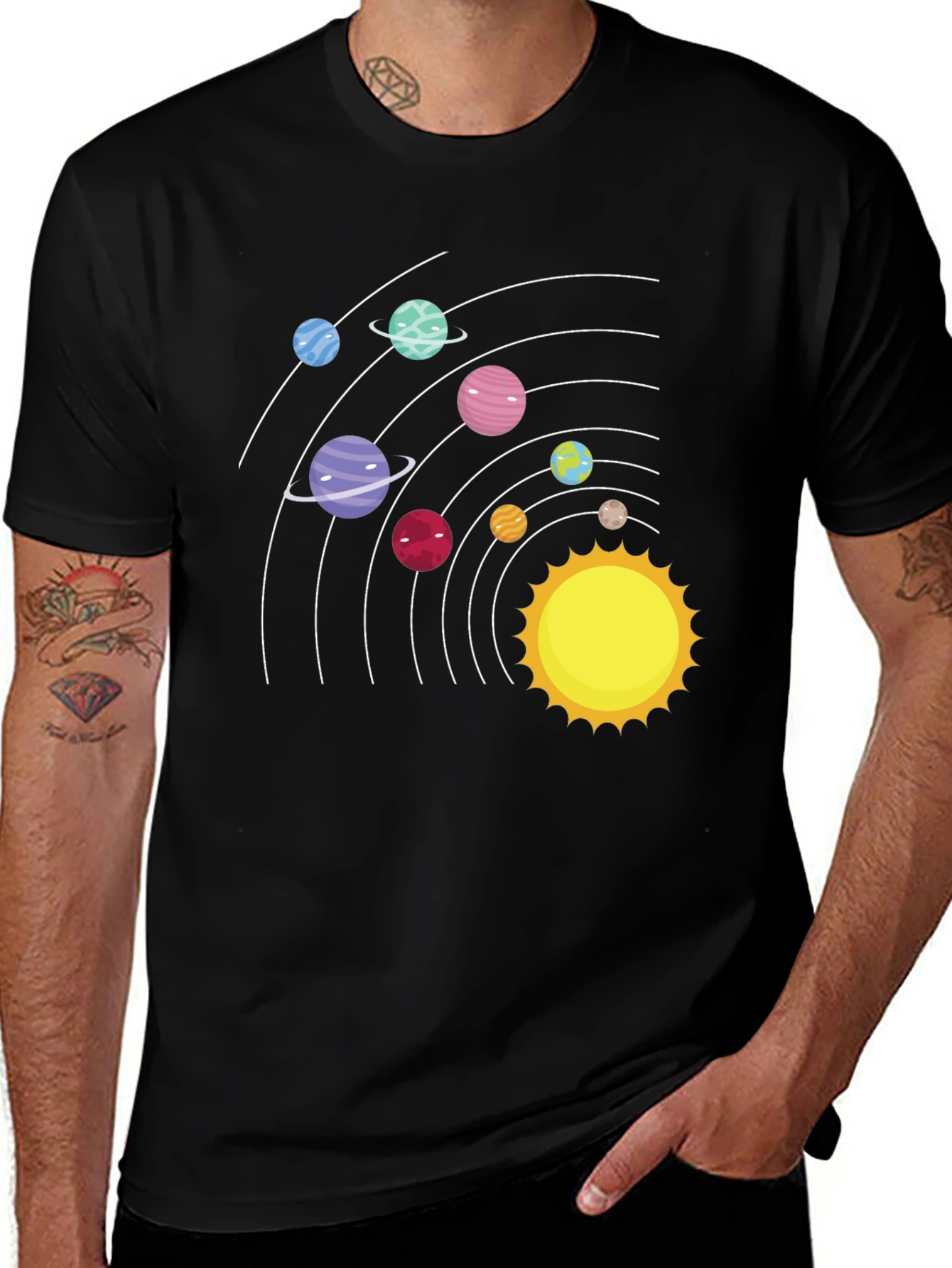 Variant 18 of Solar System Graphic Print Black T-Shirt