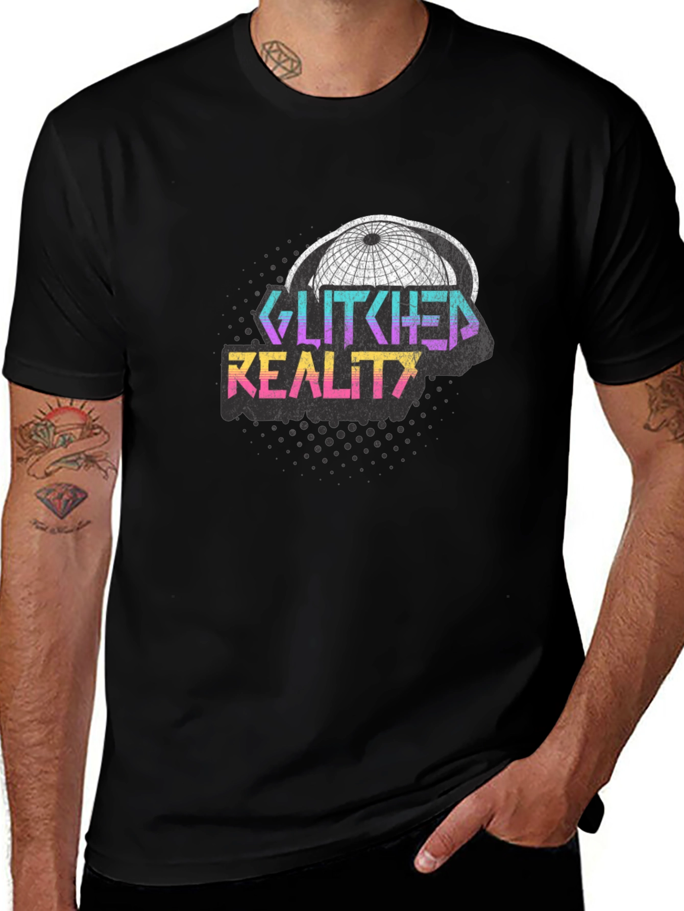 Variant 5 of Glitched Reality Graphic Tee - Retro Style Black T-Shirt