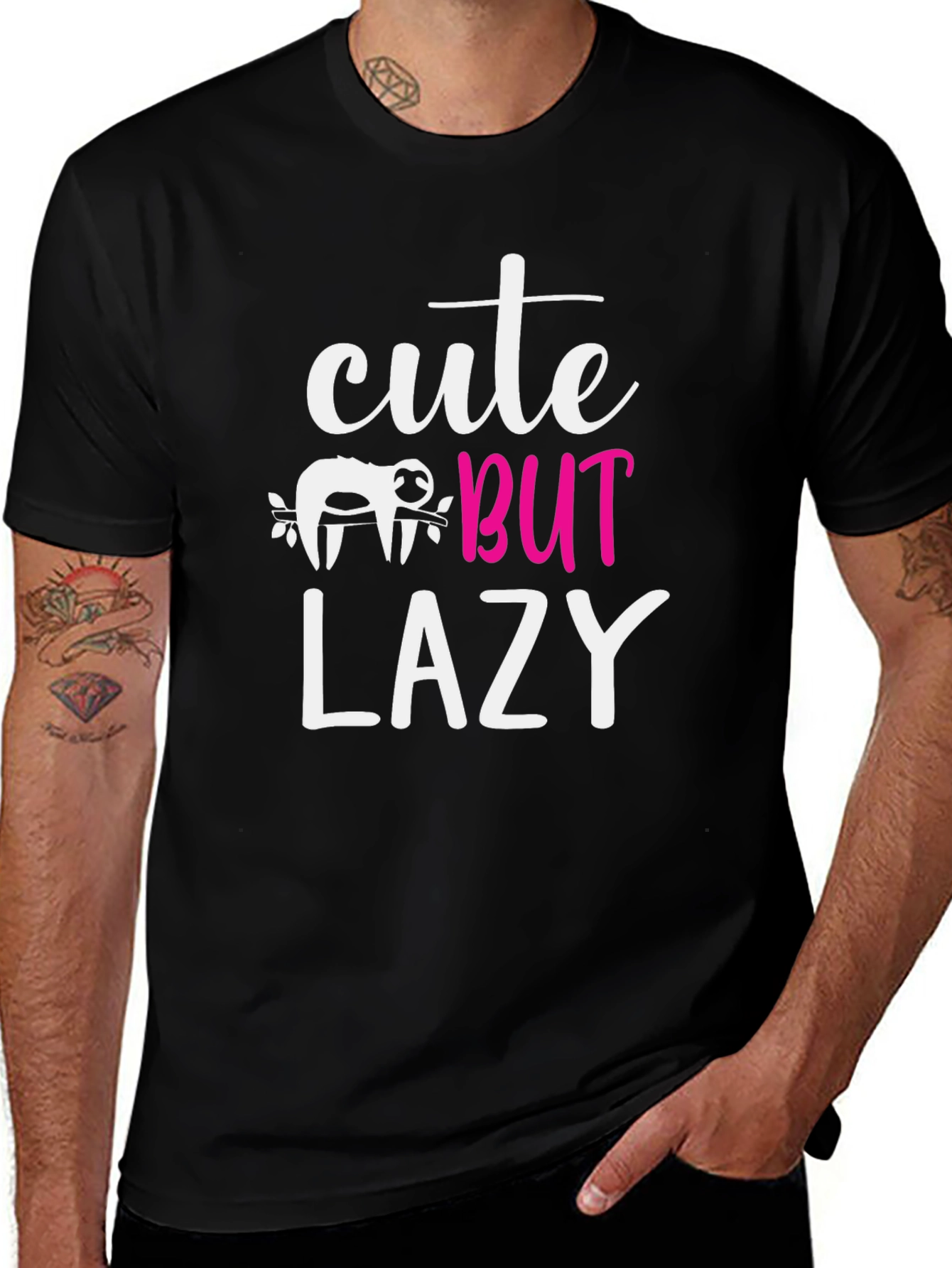 Variant 11 of Cute But Lazy Sloth Graphic Tee - Black