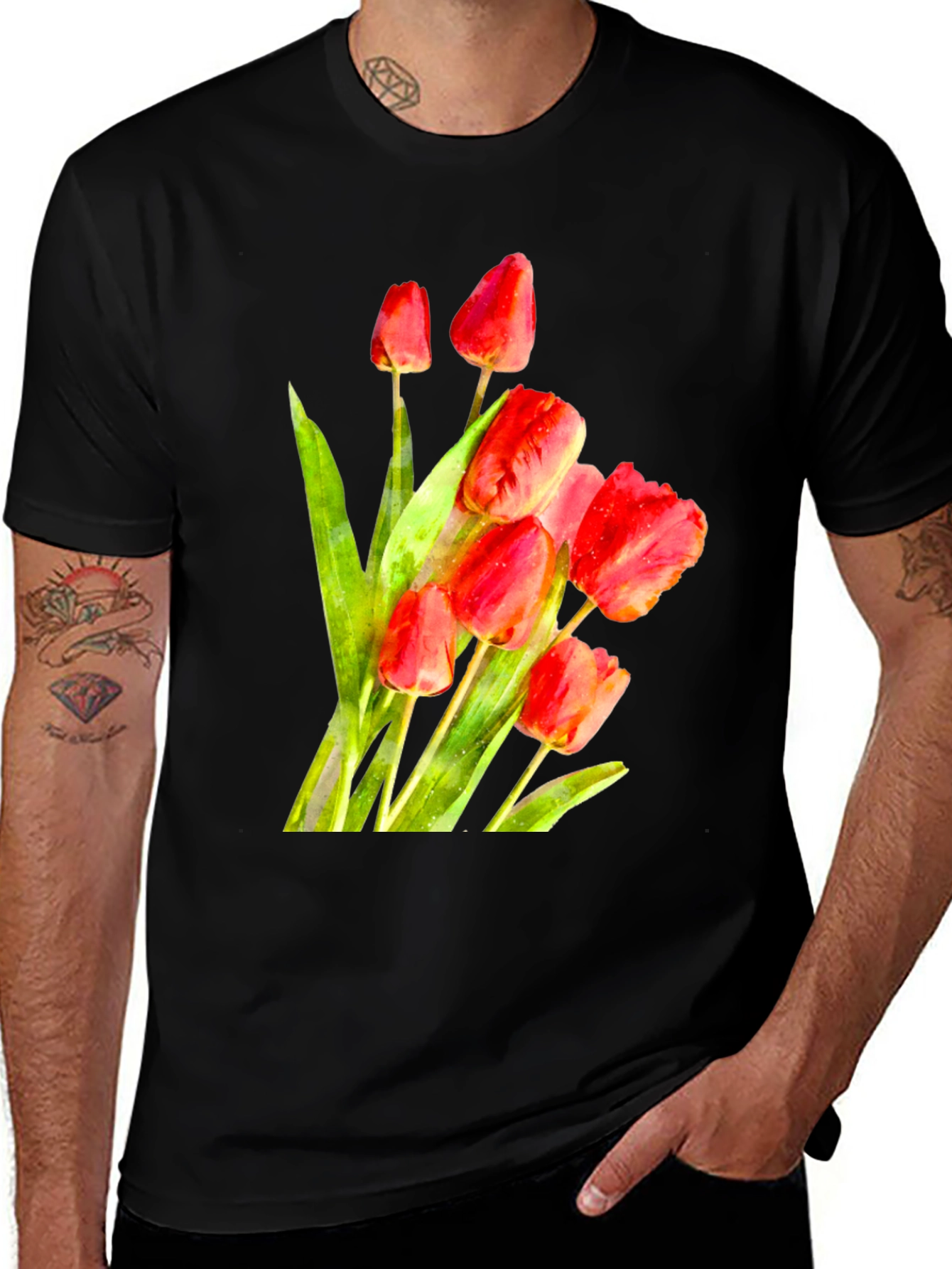 Variant 12 of Tulip Bouquet Graphic Tee - Stylish Floral Print