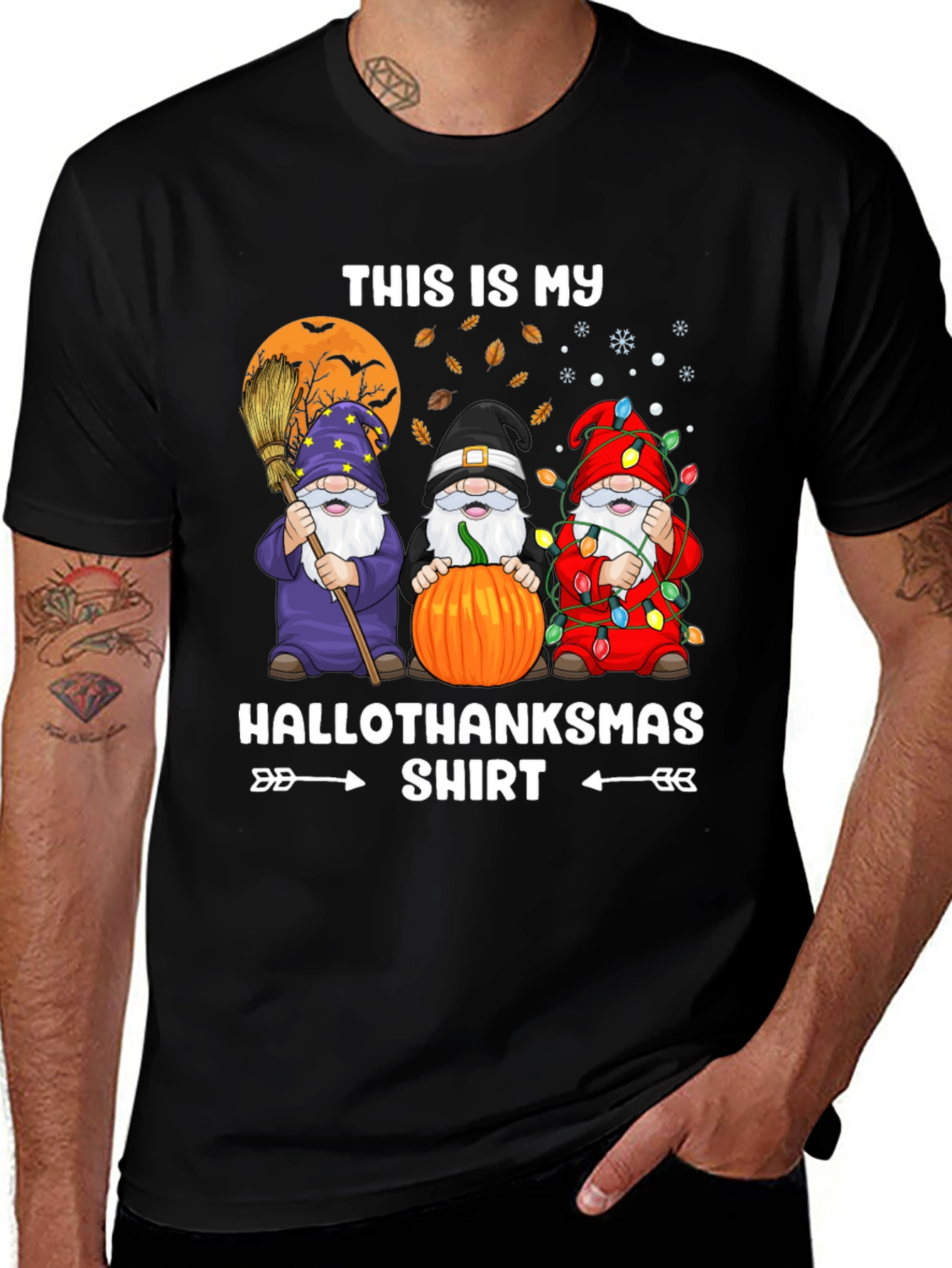 HalloThanksmas Gnome T-Shirt, Holiday Tee