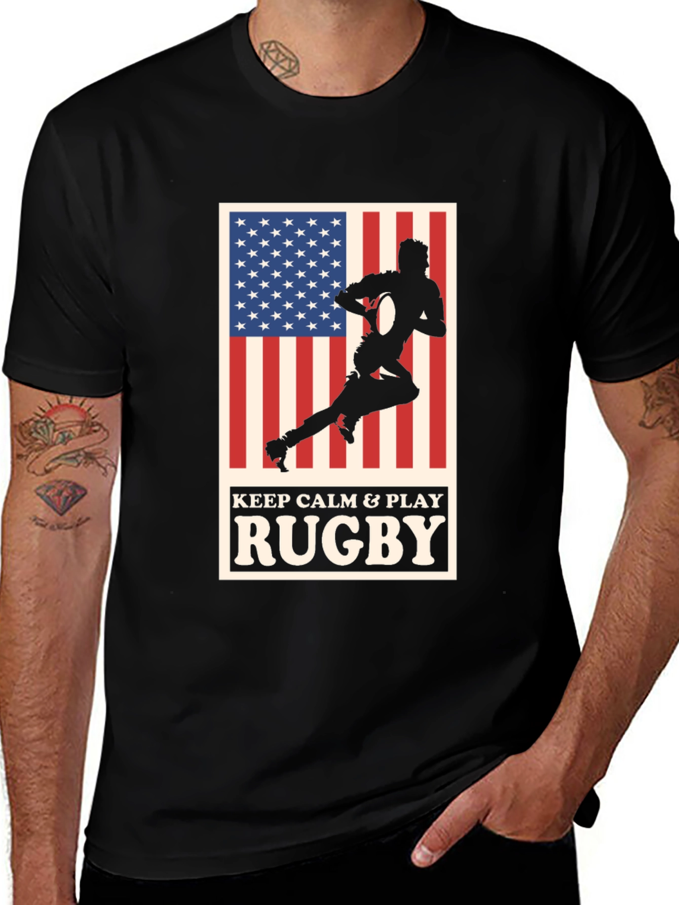 Variant 8 of Rugby Player American Flag Graphic Tee