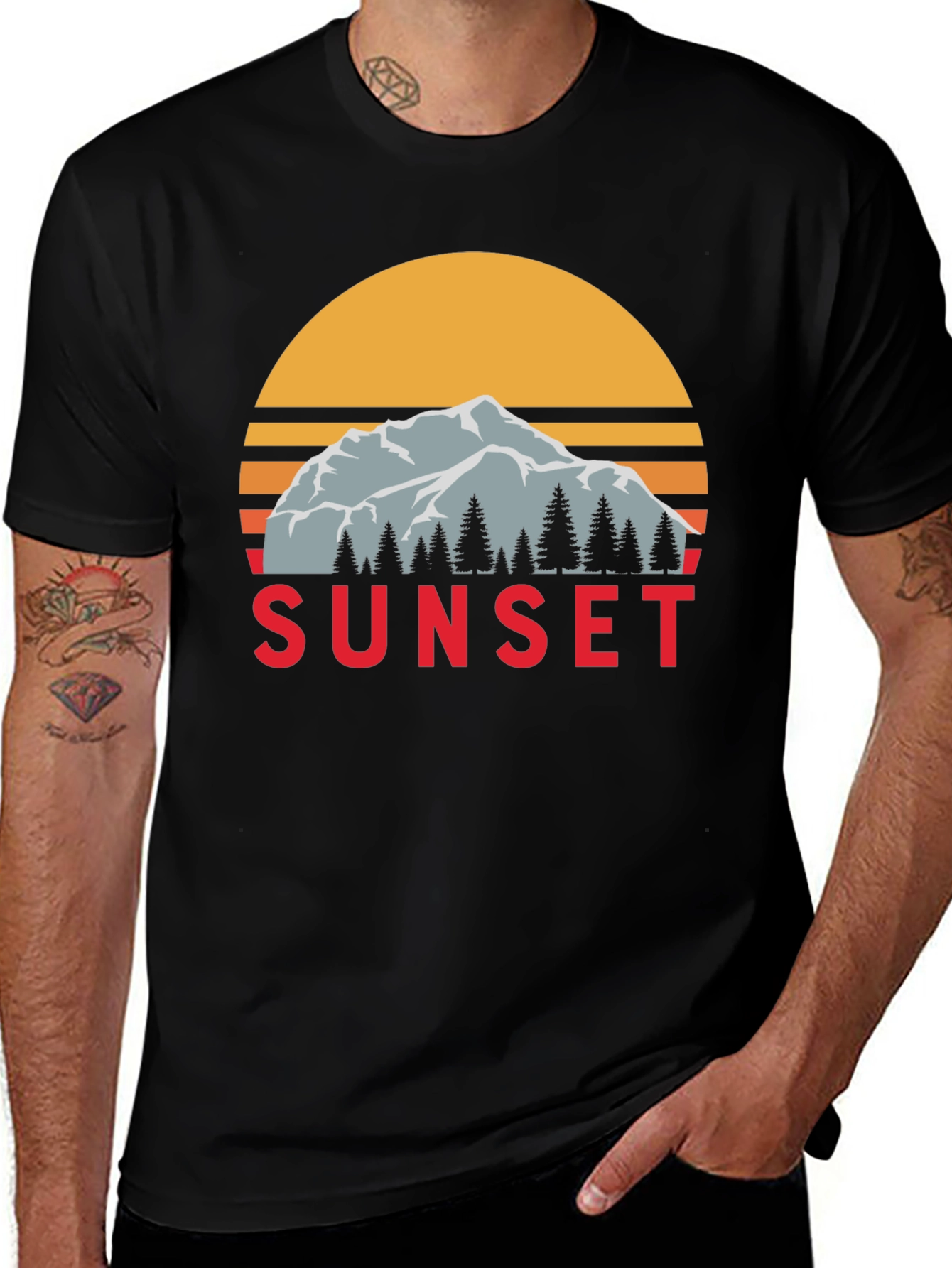 Variant 27 of Sunset Mountain Graphic Tee - Retro Style