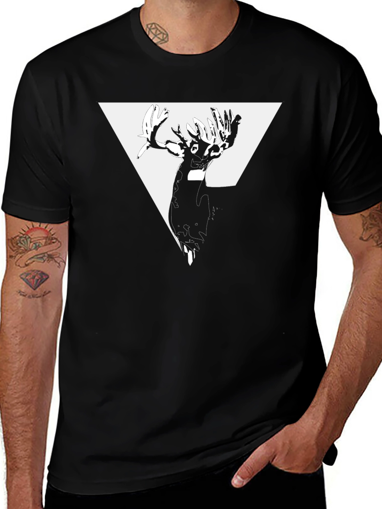Variant 8 of Geometric Deer Graphic T-Shirt - Black