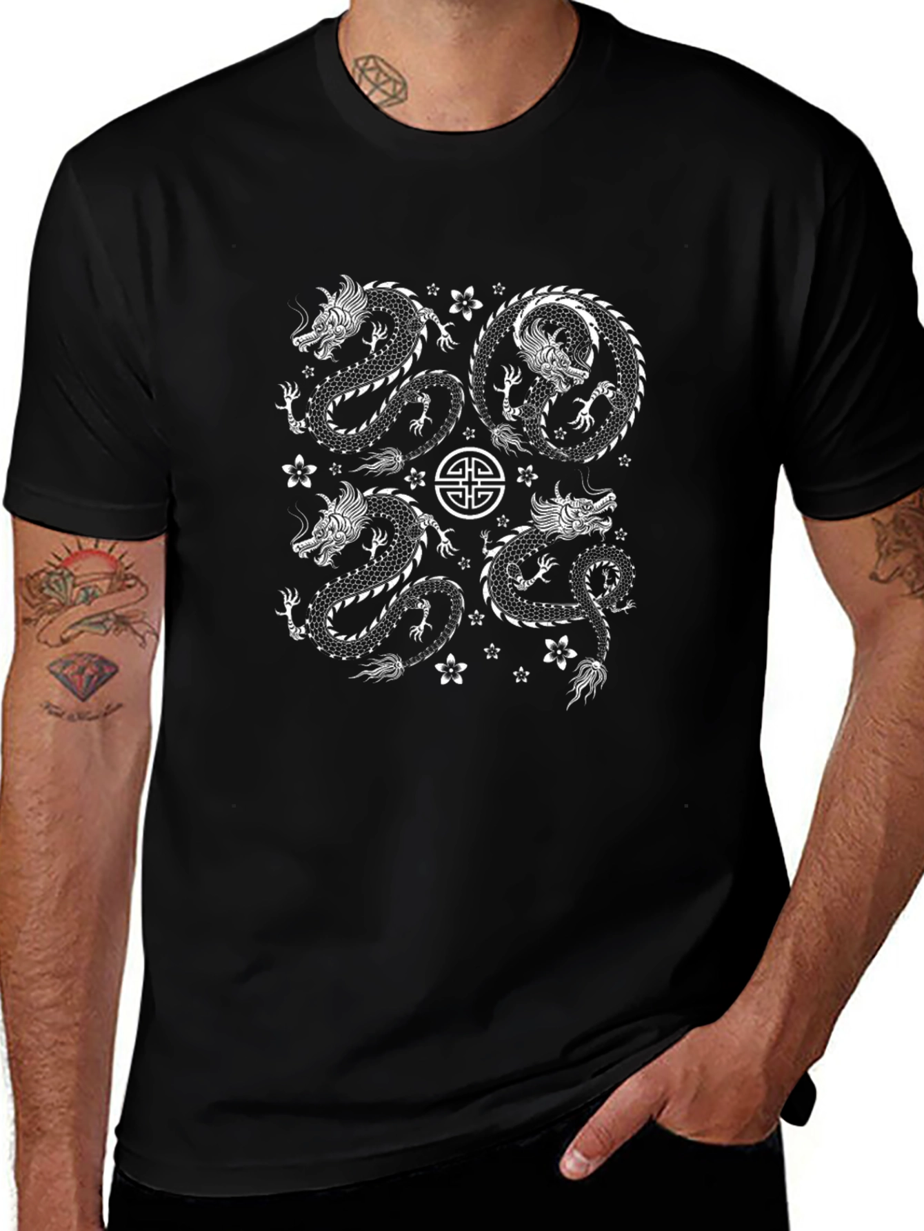 Variant 26 of Dragon Print T-Shirt - Classic Black Cotton Tee