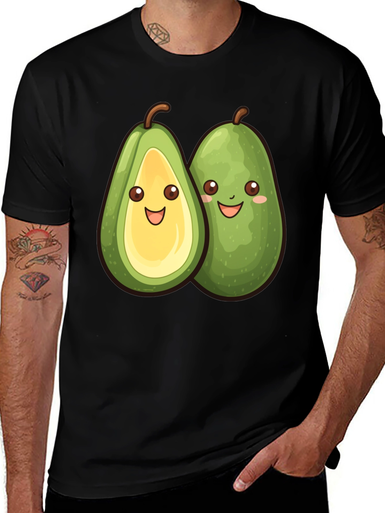 Variant 17 of Cute Avocado Couple Graphic Tee - Black
