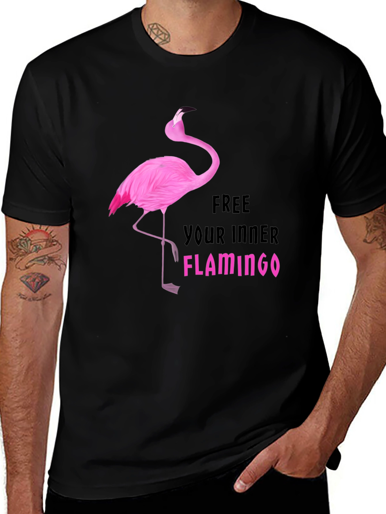Variant 6 of Free Your Inner Flamingo Graphic Tee - Black Cotton Blend