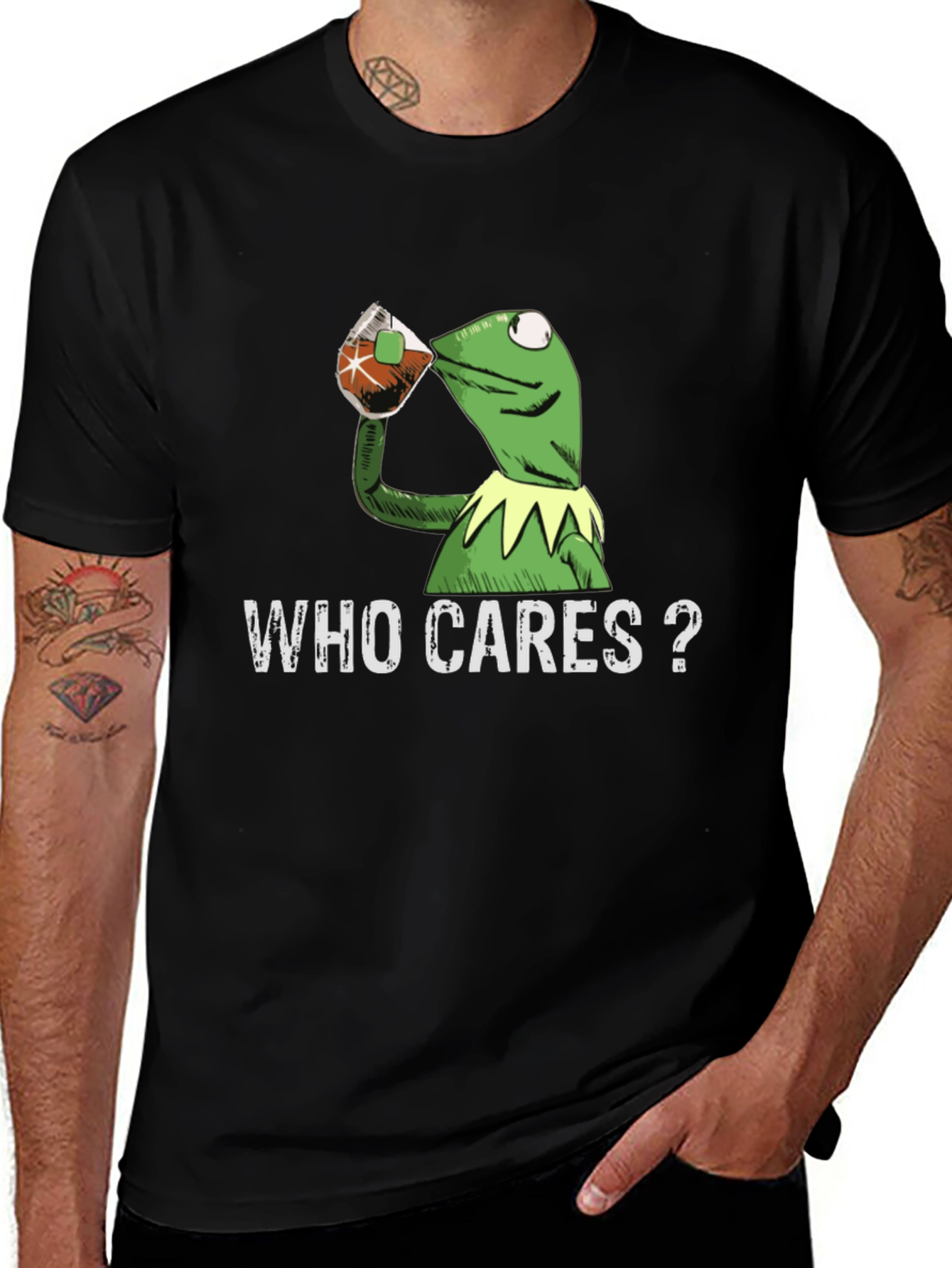 Kermit Sipping Tea "Who Cares" T-Shirt
