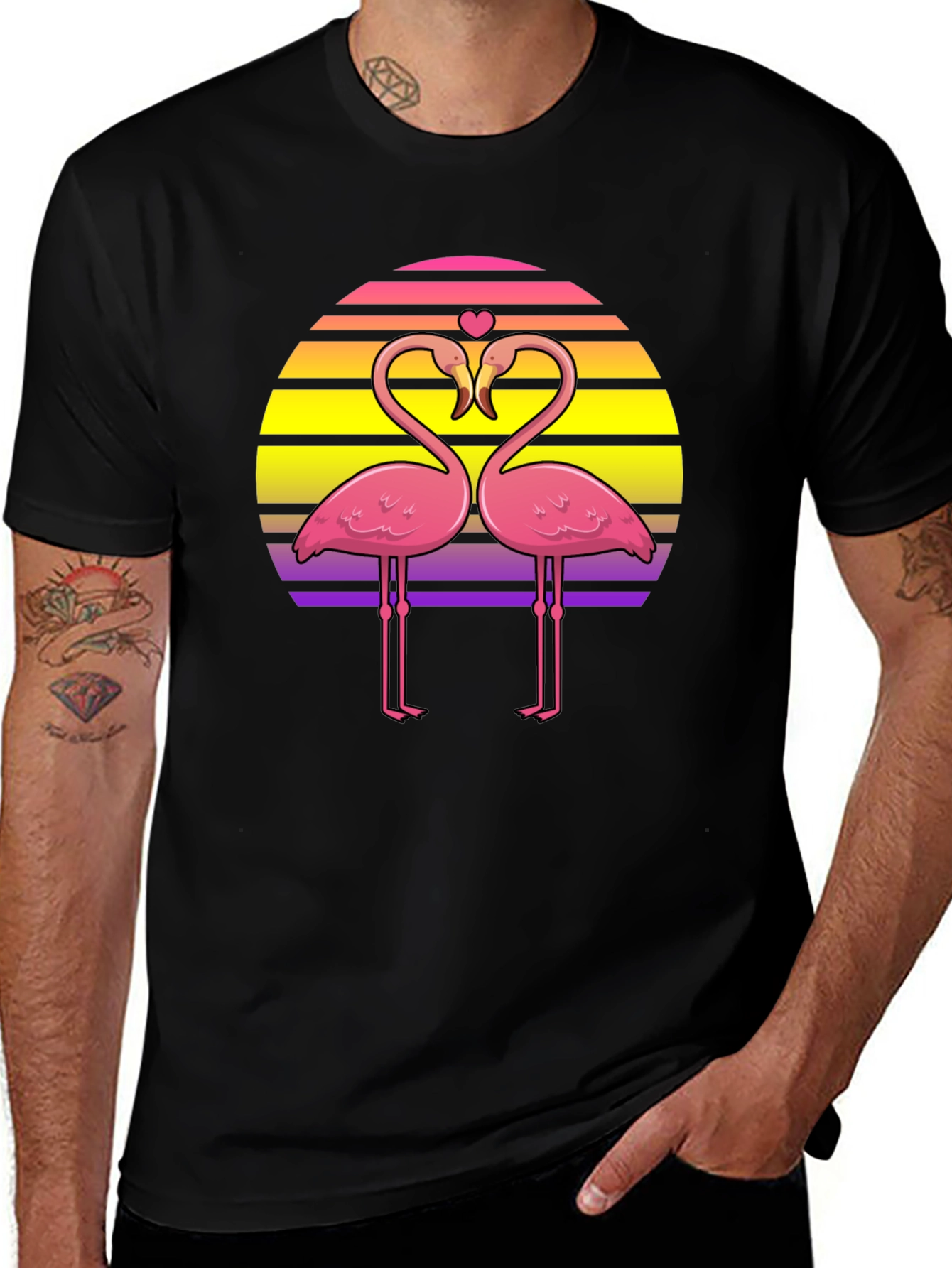 Variant 3 of Flamingo Sunset Love T-Shirt - Soft Cotton Blend