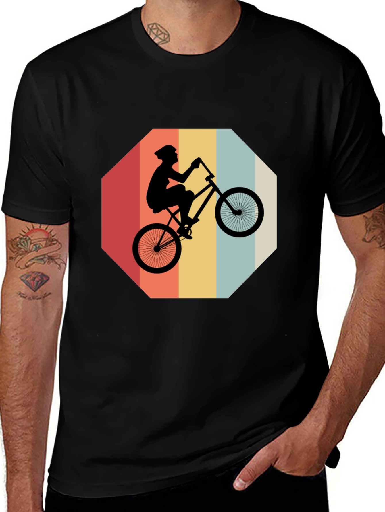 Black Retro Bike Rider Graphic Tee - Black Cotton Blend main image