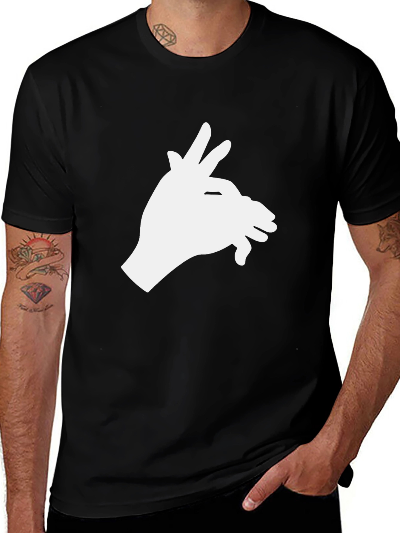 Variant 17 of Shadow Puppet Hand Graphic Tee - Black Cotton