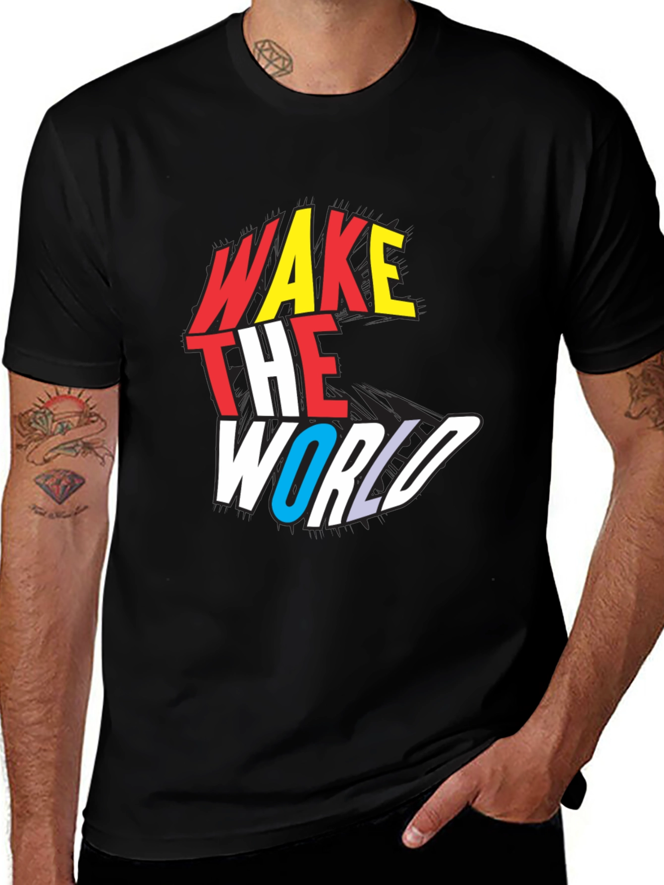 Variant 26 of Wake The World Graphic Tee - Stylish Black Cotton T-Shirt