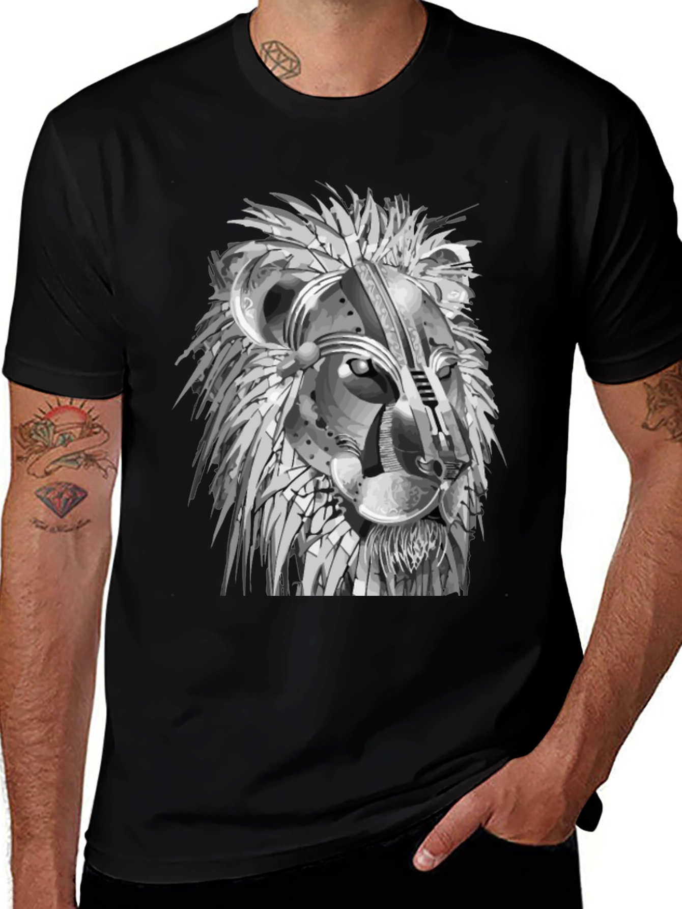 Variant 6 of Lion Graphic Print Crew Neck Tee