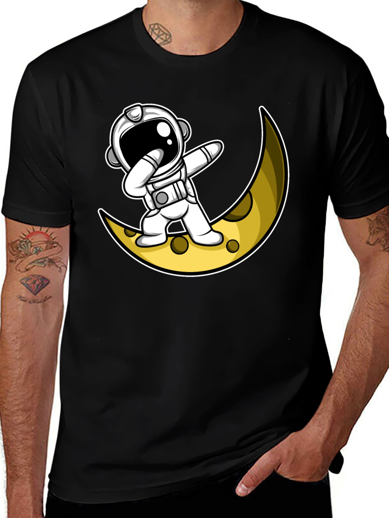 Variant 21 of Astronaut Moon Dabbing Graphic T-Shirt - Black