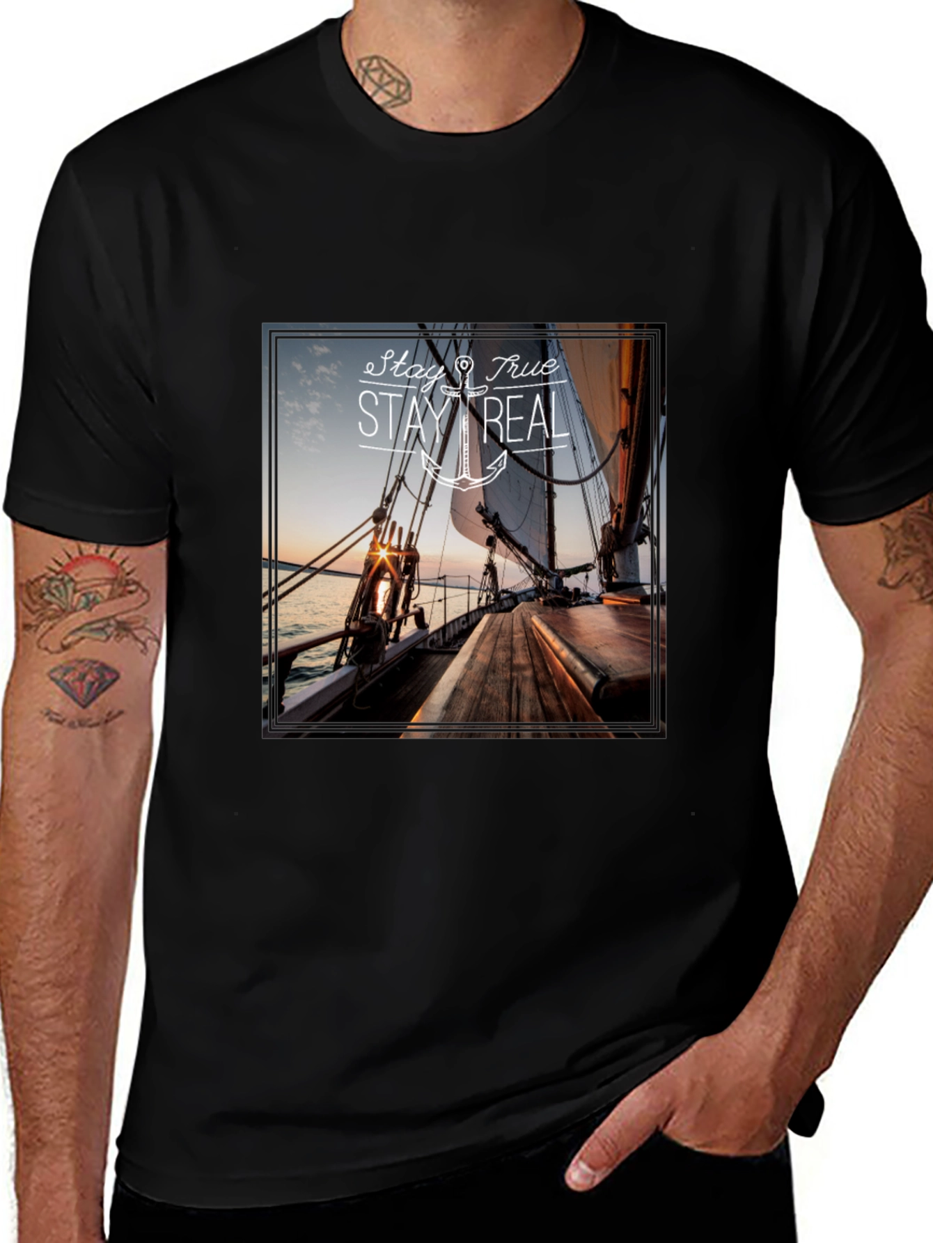 Variant 21 of Nautical Graphic T-Shirt - Stay True, Stay Real