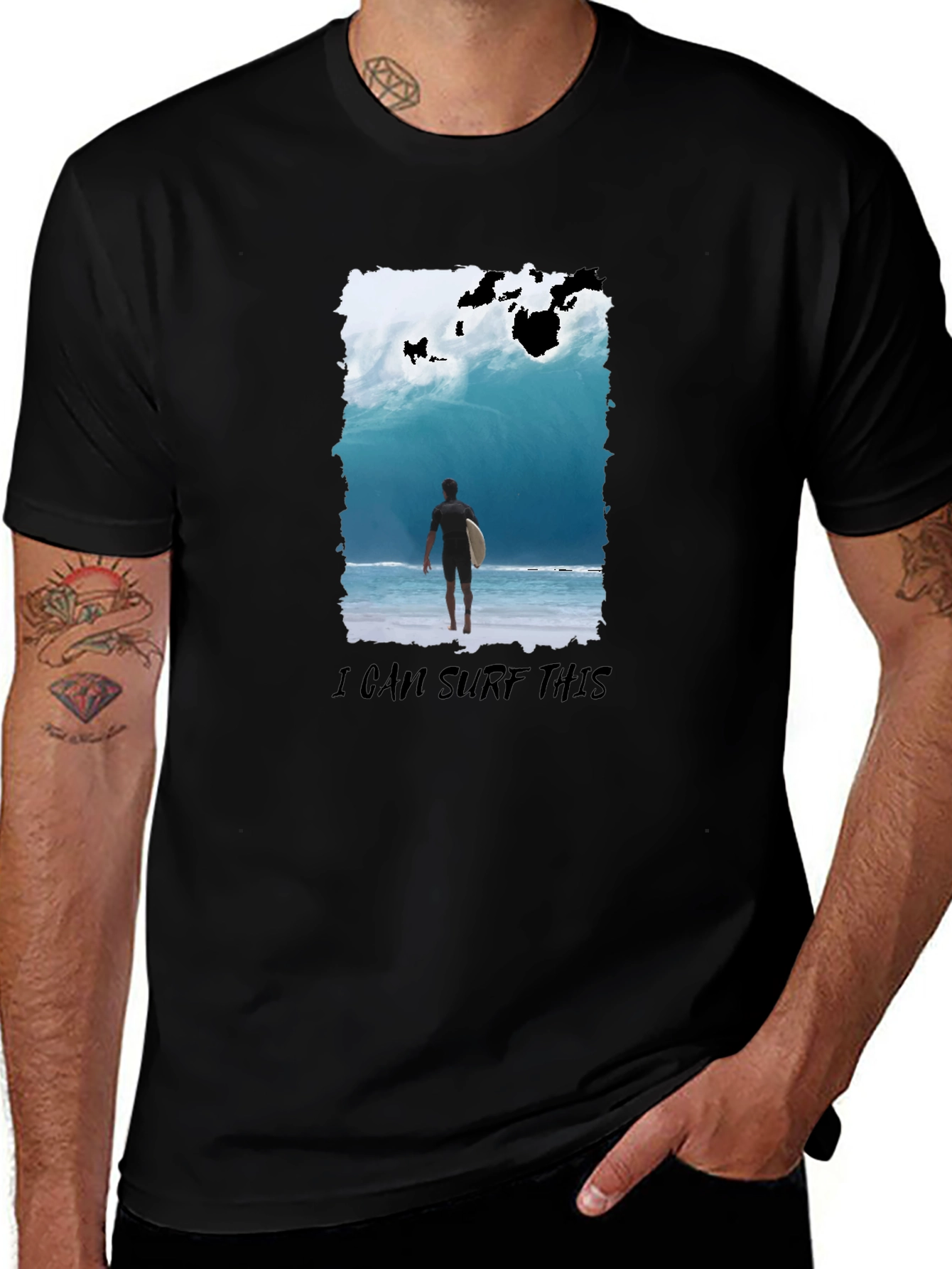 Variant 16 of Surfer Wave Graphic T-Shirt - Black