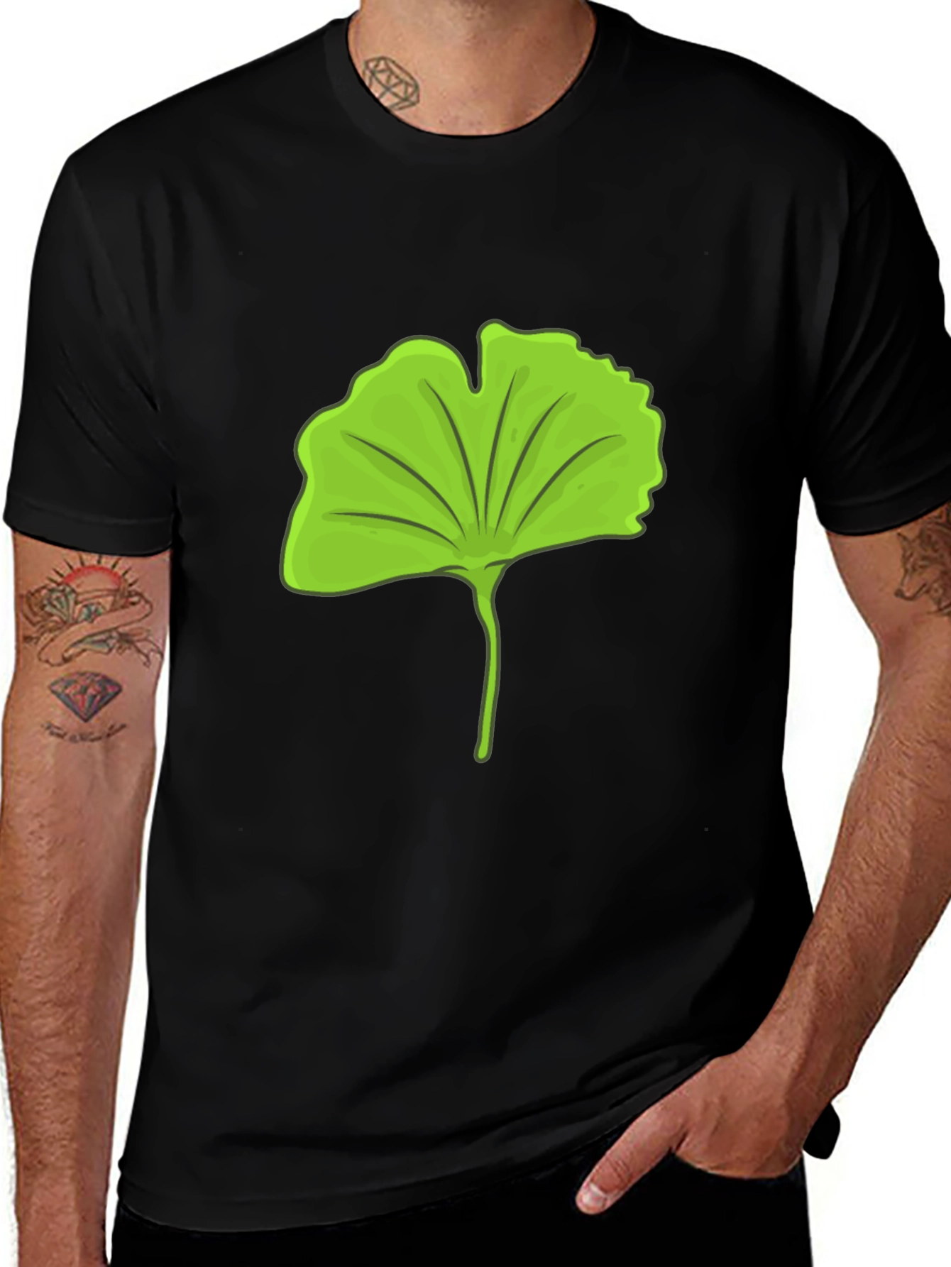 Variant 7 of Gingko Leaf Graphic Black T-Shirt