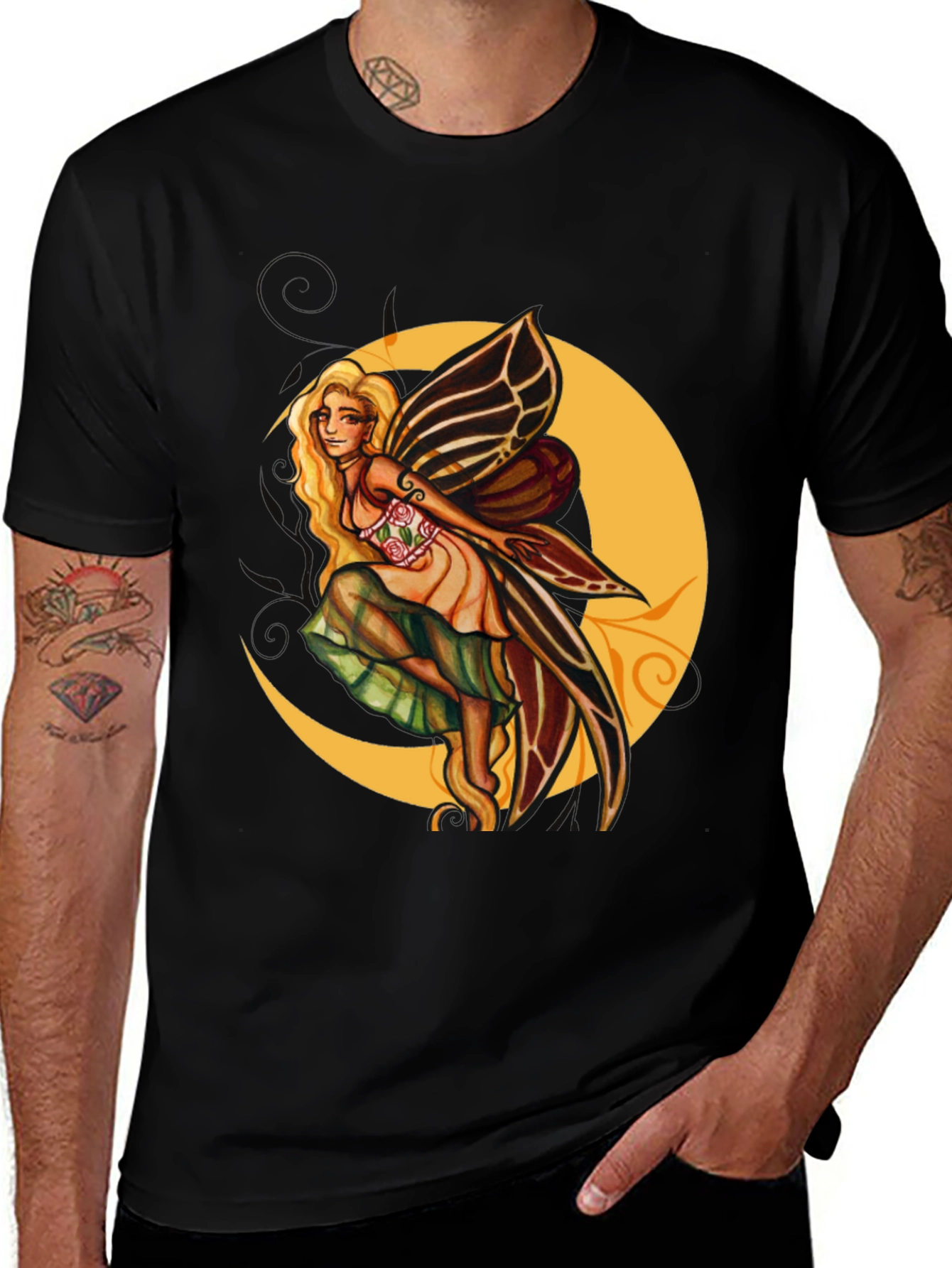 Variant 6 of Fairy Moon Graphic Tee - Black Cotton Blend