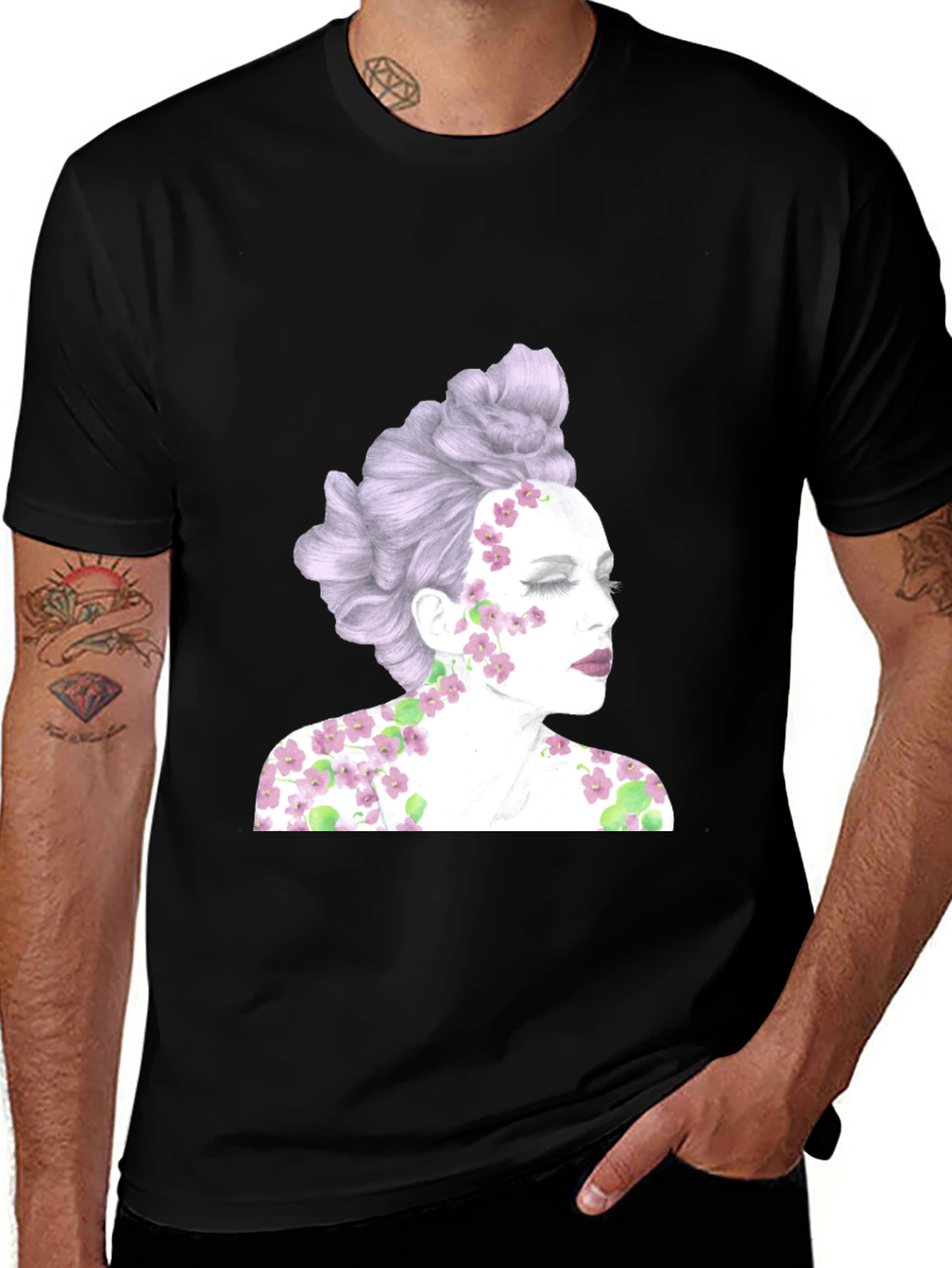 Black Floral Woman Graphic Tee - Unique Design main image