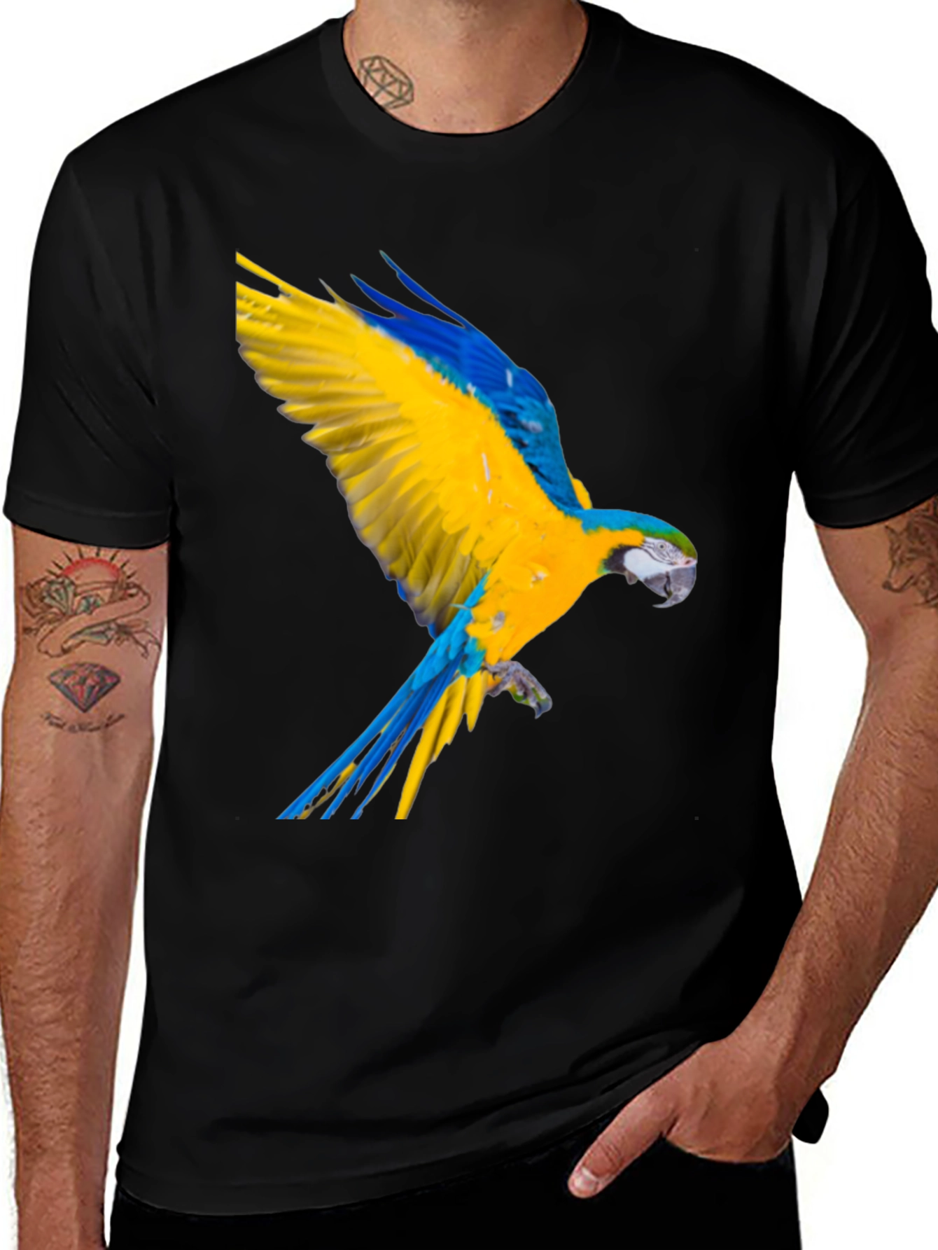 Variant 2 of Macaw Parrot Graphic Black T-Shirt