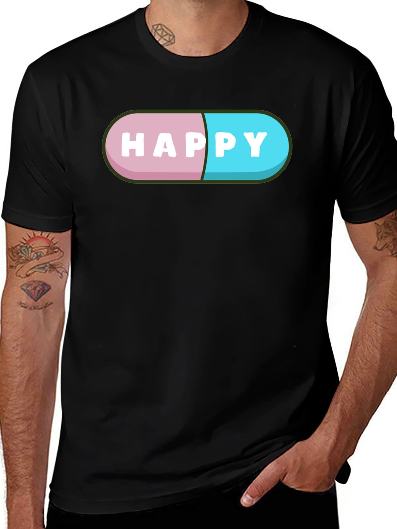 Variant 10 of Happy Pill Graphic T-Shirt - Black Casual Tee