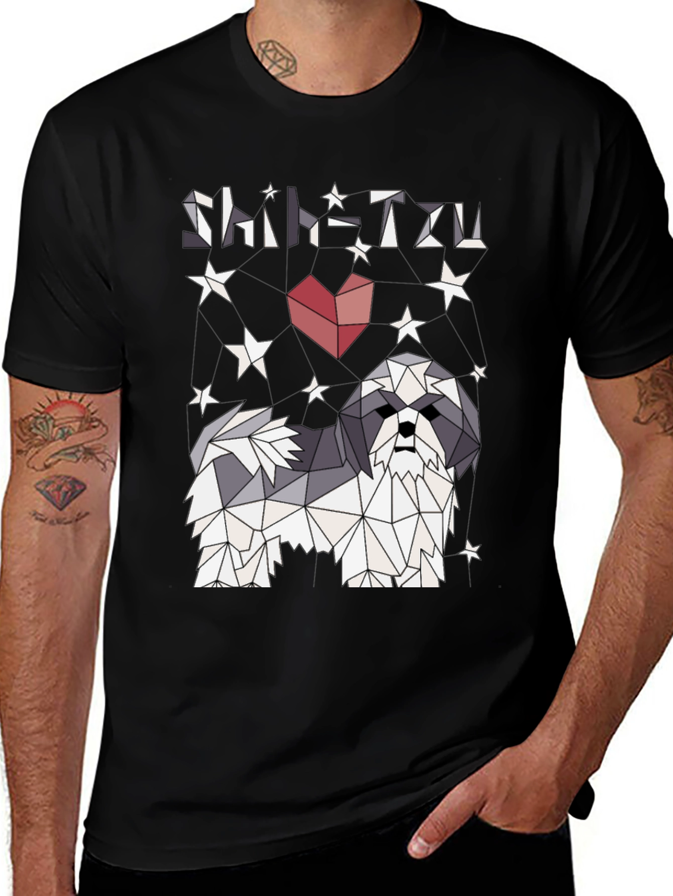 Variant 16 of Shih Tzu Geometric Art Black Graphic Tee