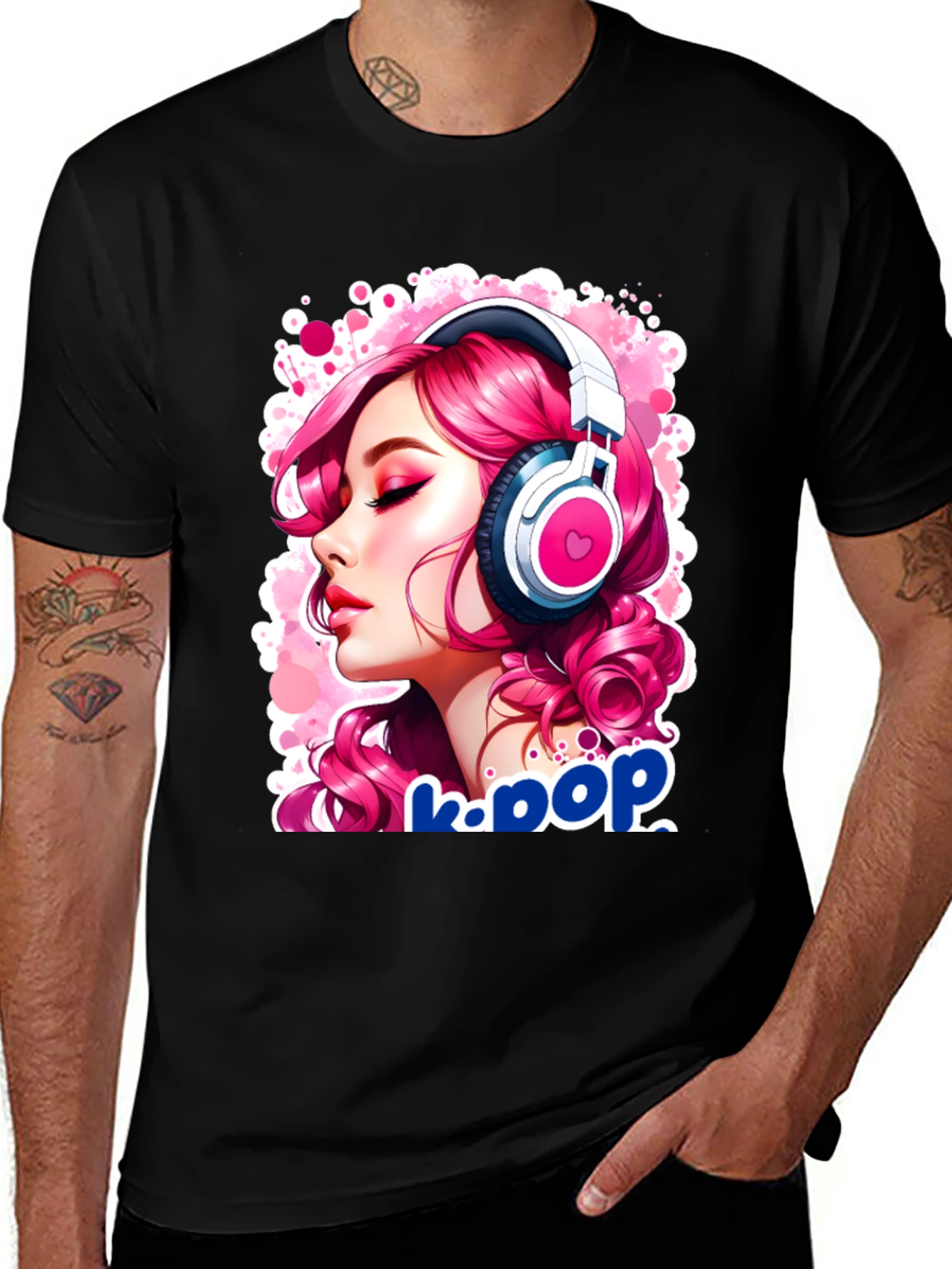 K-Pop Girl Graphic T-Shirt - Black