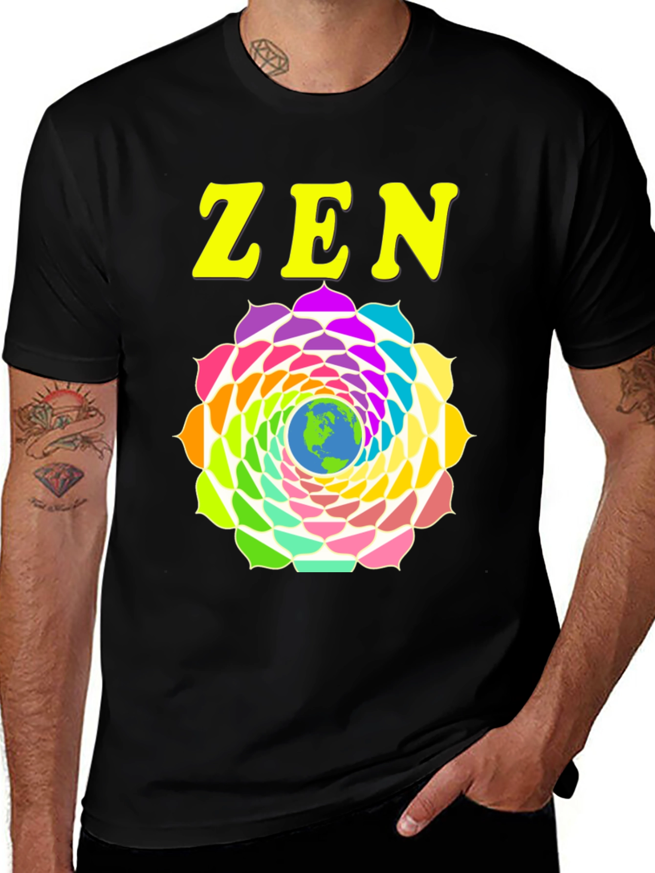 Zen Earth Mandala Graphic Tee - Colorful Meditative Shirt