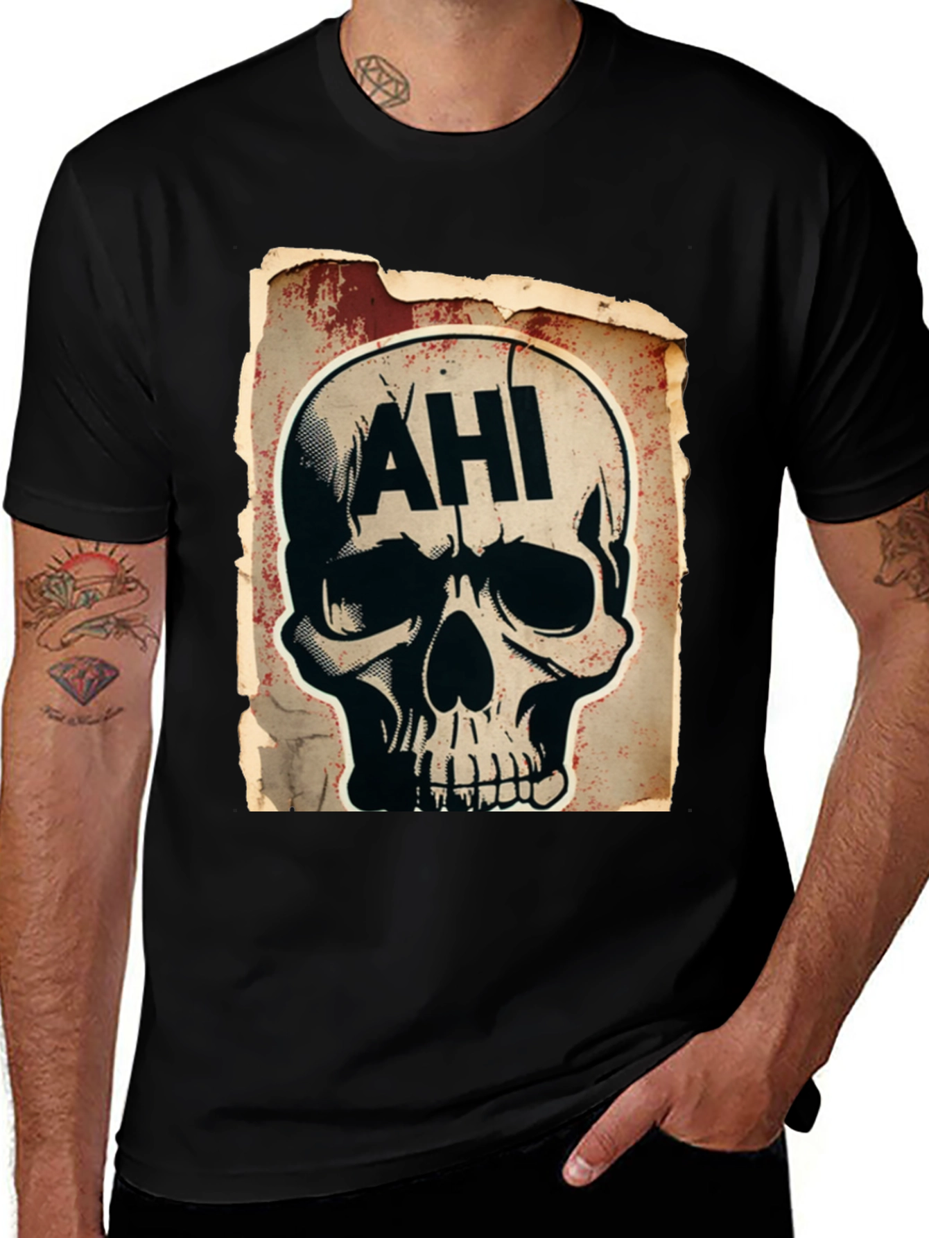 Variant 14 of Skull AHI Graphic T-Shirt - Vintage Style