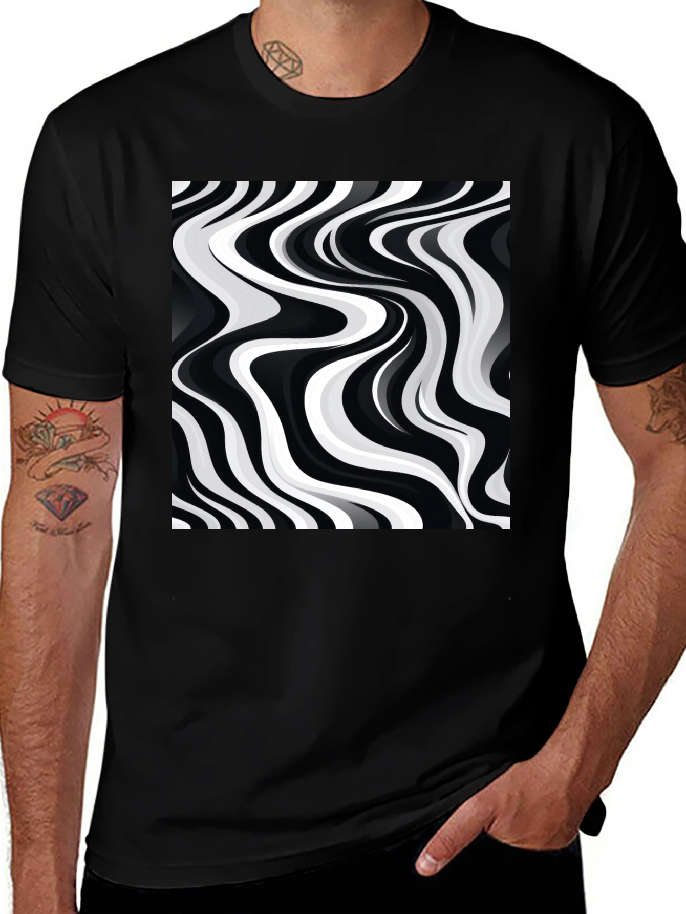Variant 13 of Abstract Wave Black Tee - Modern Graphic Print