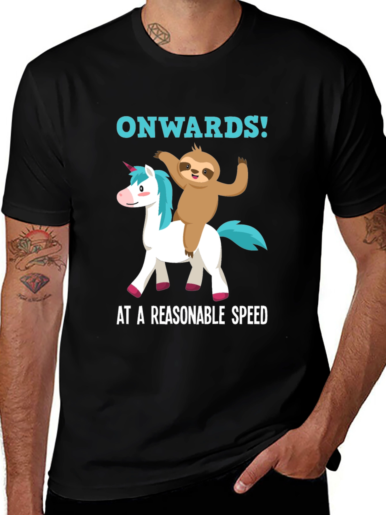 Black Sloth Riding Unicorn T-Shirt - Reasonable Speed main image