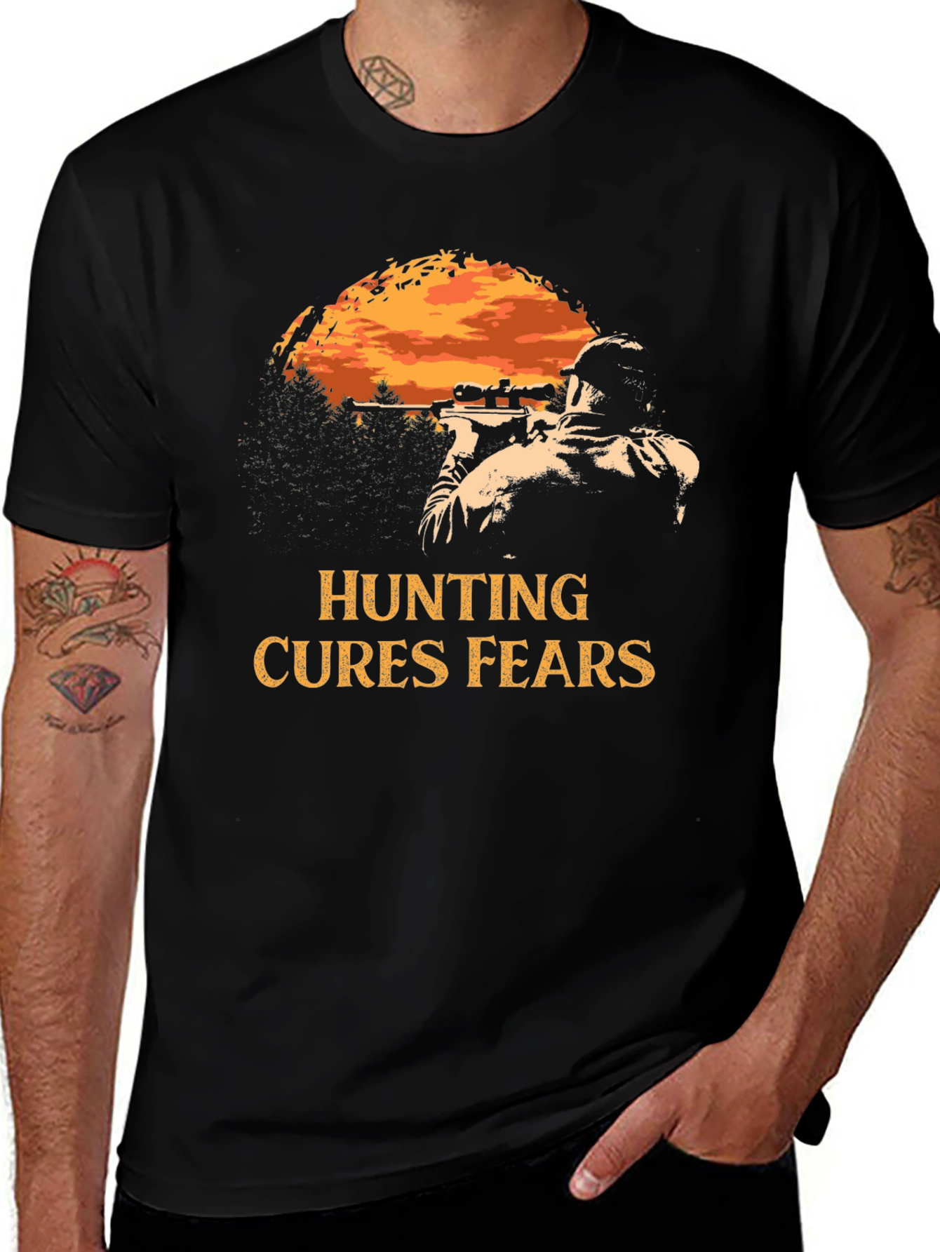 Hunting Cures Fears Graphic Tee - Black