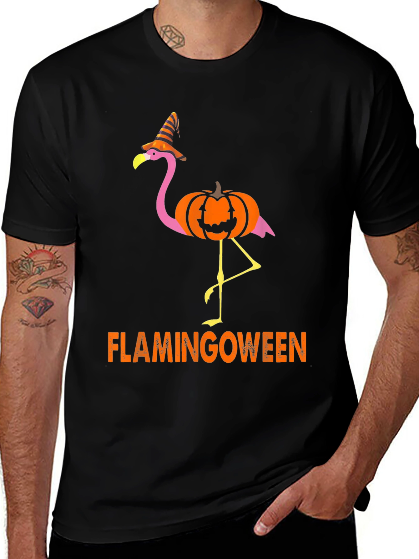 Flamingoween T-Shirt: Flamingo Pumpkin Halloween Tee