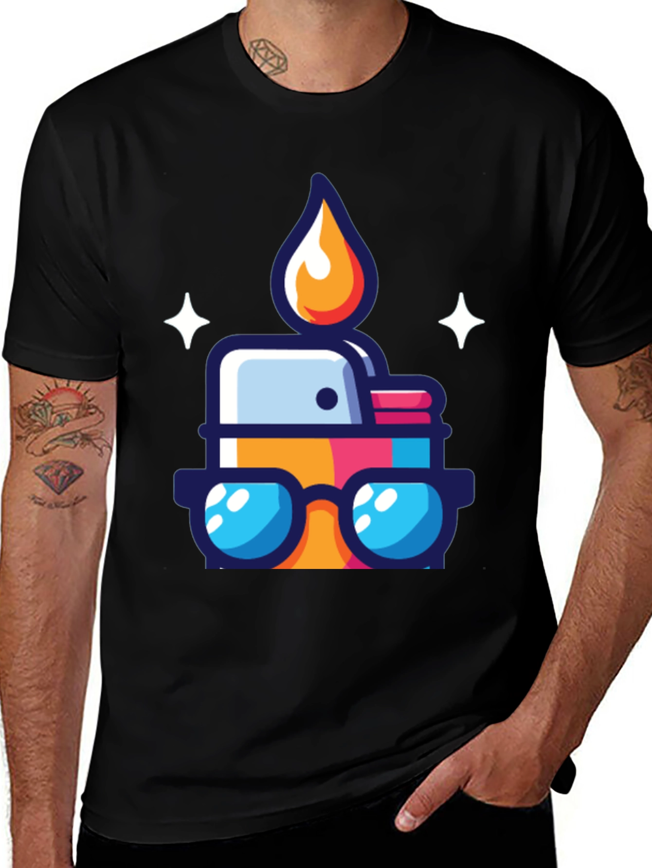 Variant 13 of Cool Cartoon Lighter Graphic Tee - Black