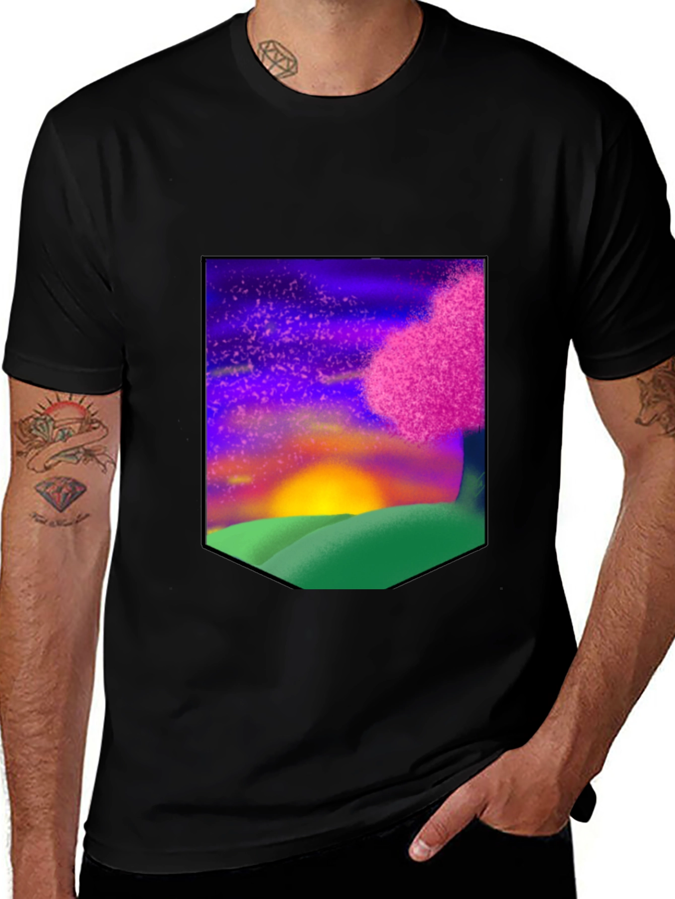 Variant 29 of Nature Pocket T-Shirt - Sunset Tree Design