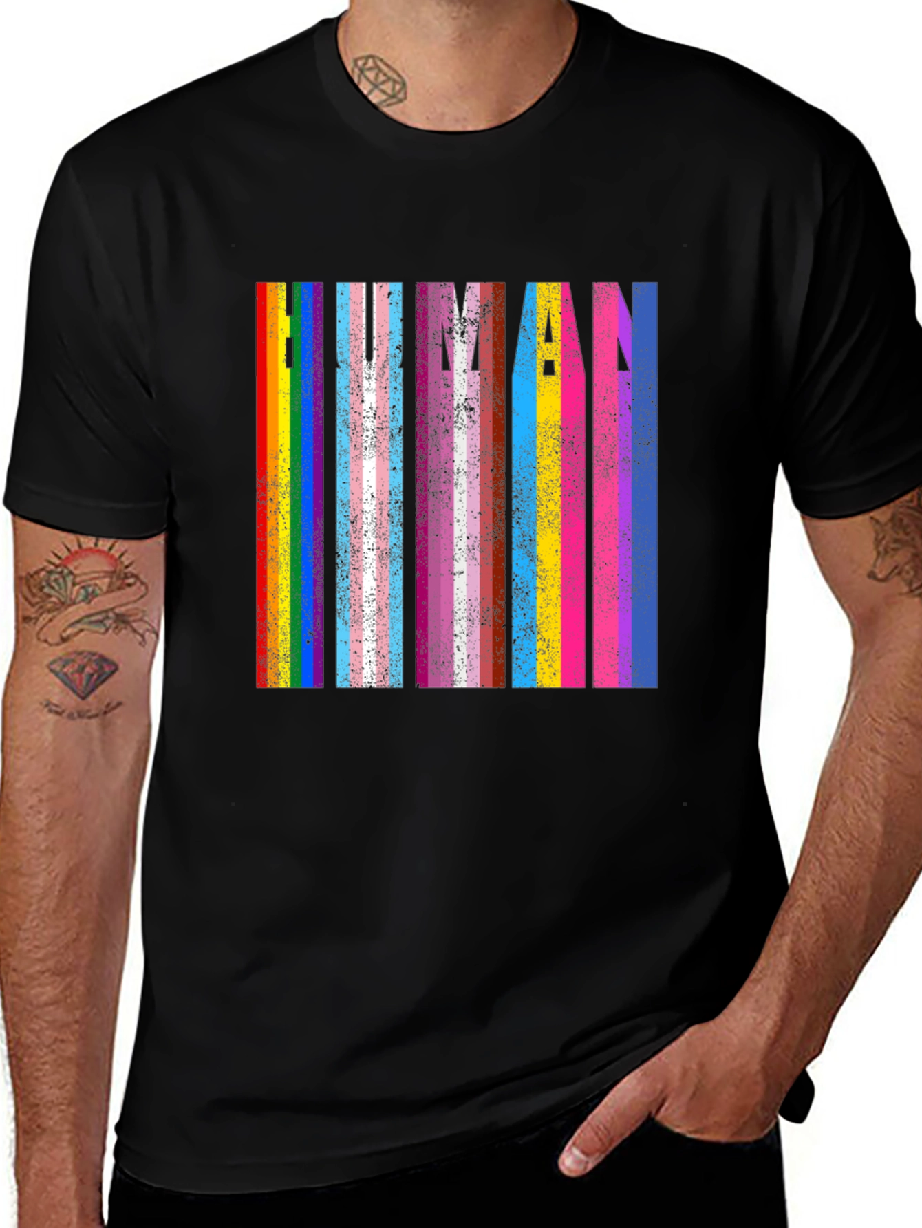 Variant 10 of Human Pride T-Shirt: Rainbow & Transgender Flag