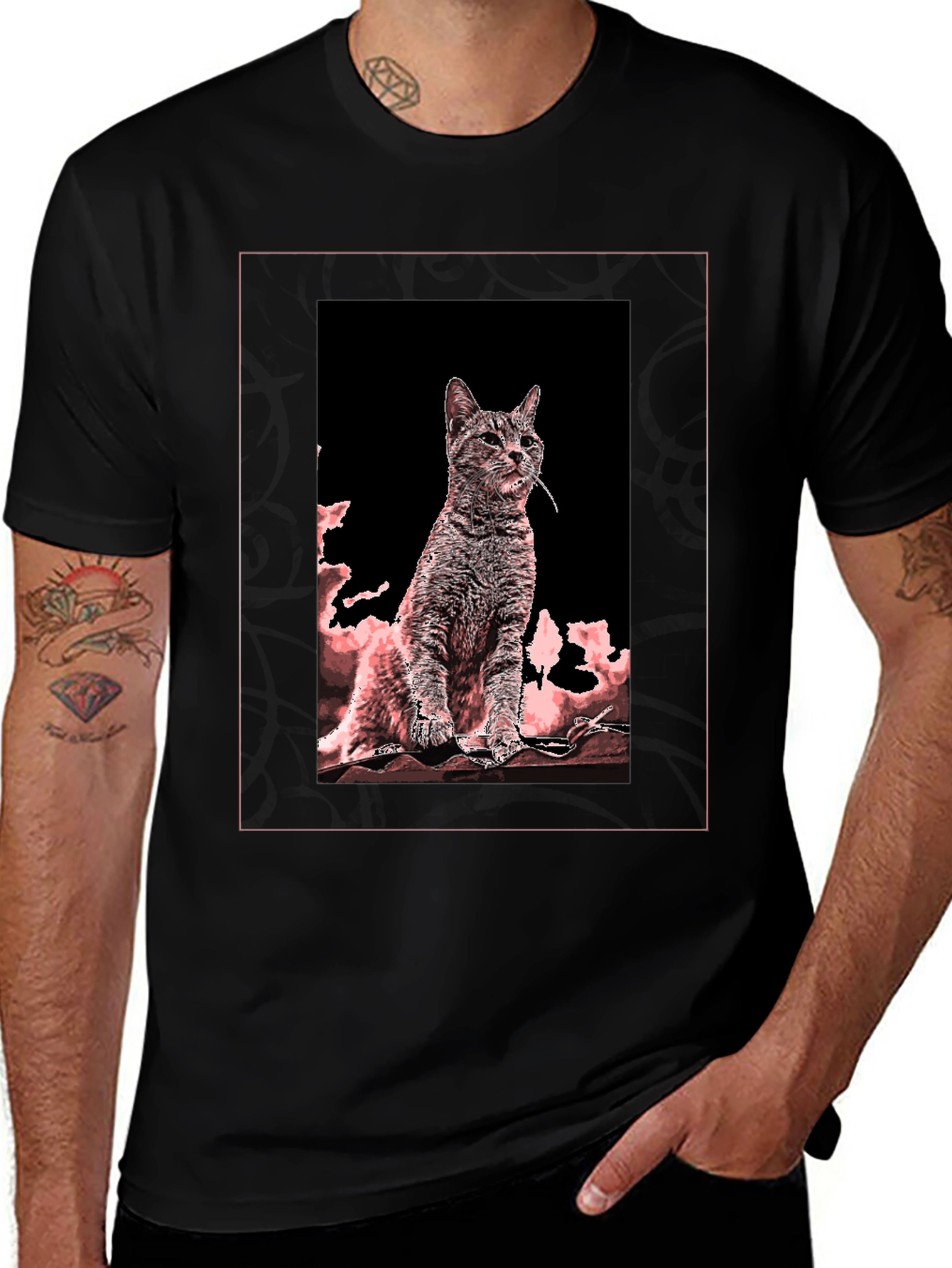 Variant 20 of Artistic Cat Graphic Tee - Black