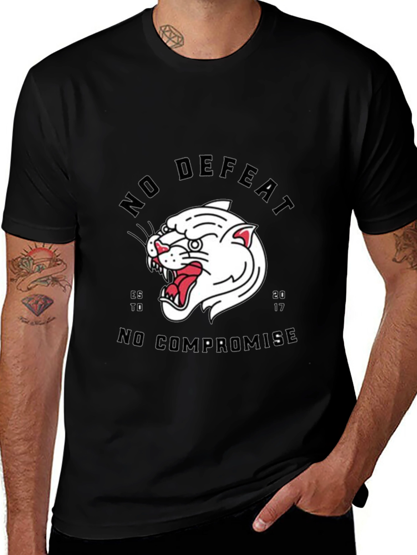 Variant 13 of No Defeat Tee - White Panther Graphic T-Shirt
