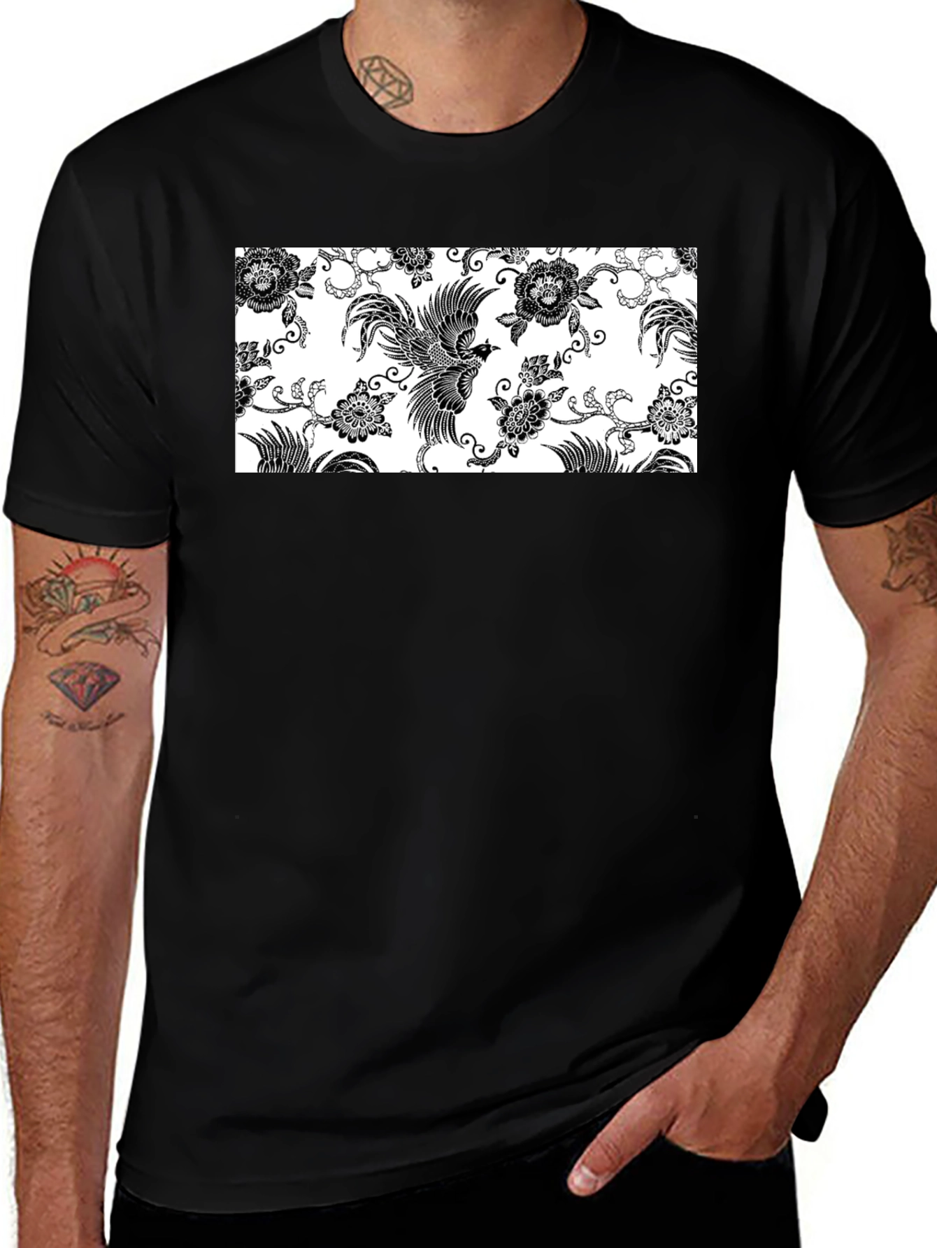 Variant 13 of Black T-Shirt with Floral Pattern Design