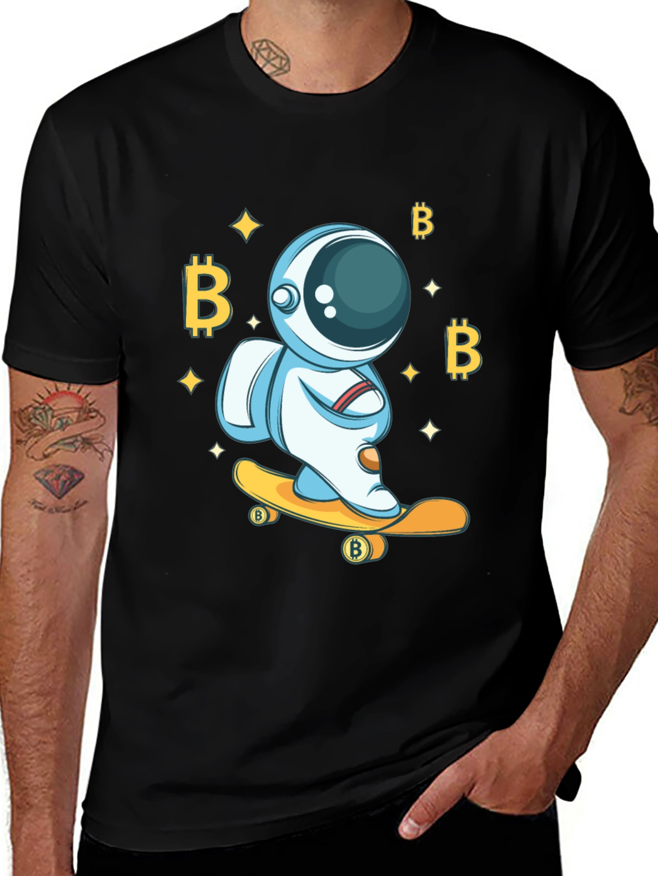 Variant 22 of Bitcoin Astronaut Skateboard T-Shirt - Crypto Tee