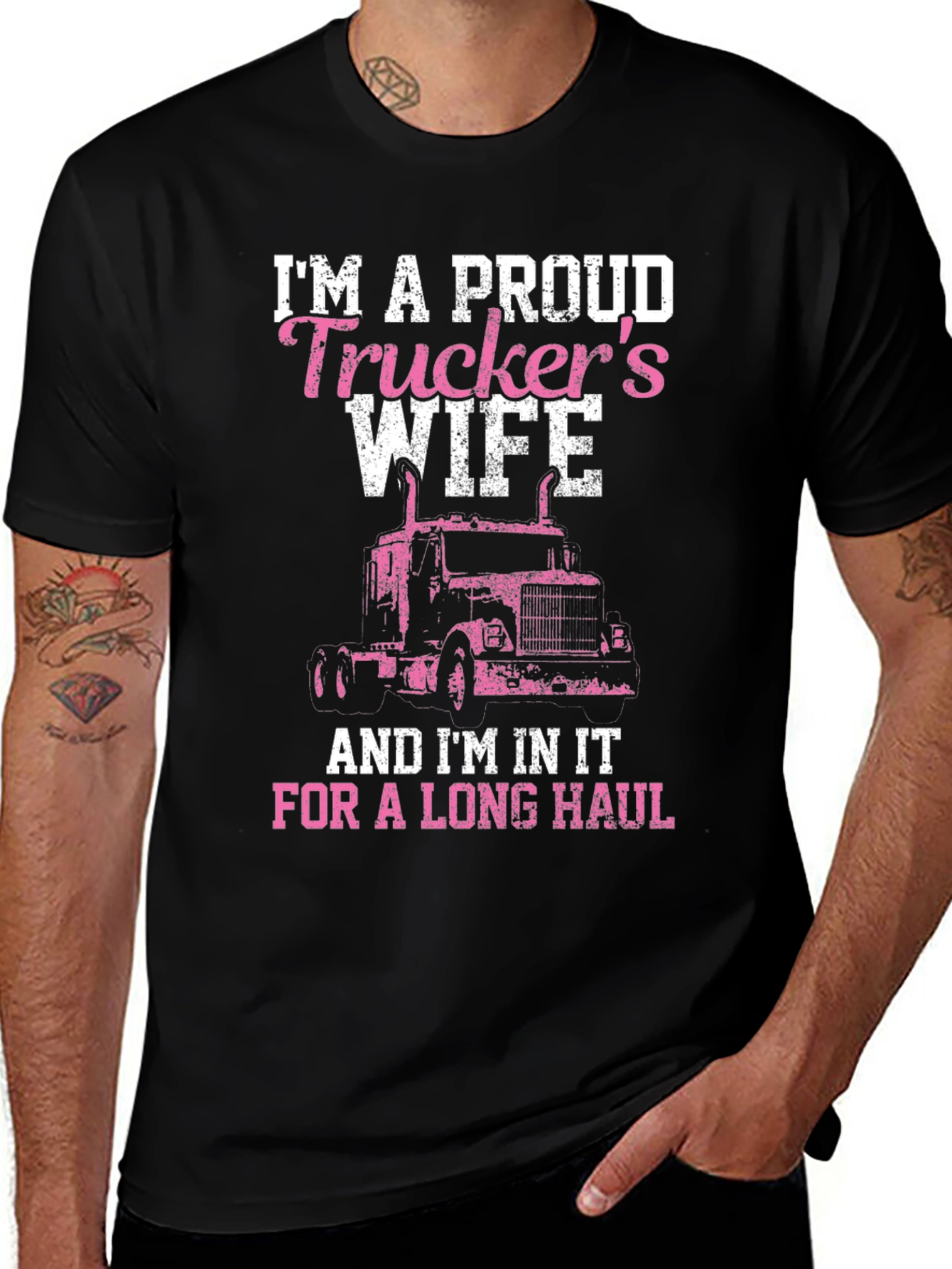 Proud Trucker's Wife Black Graphic Tee