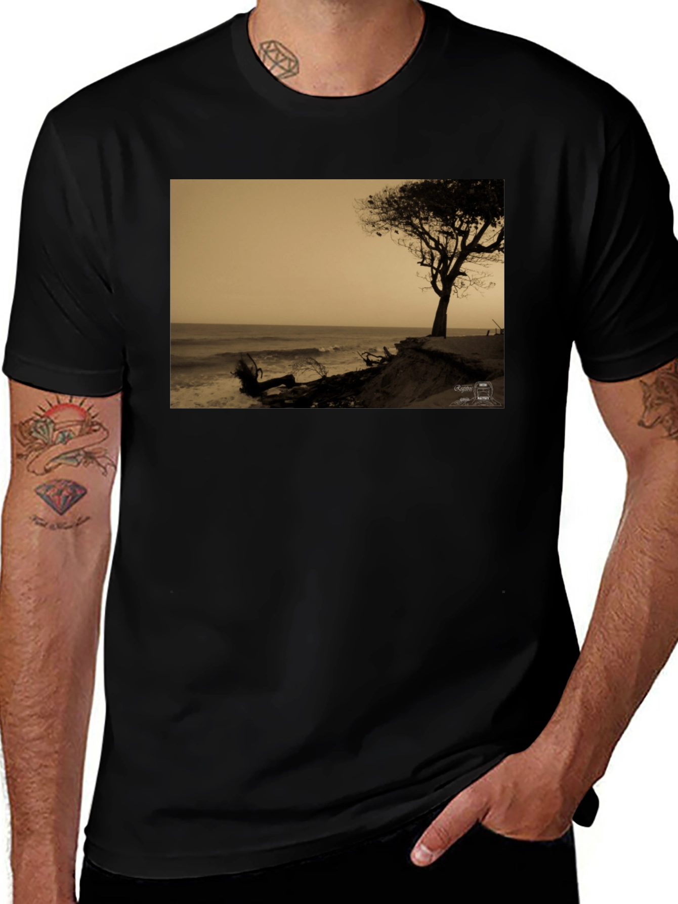 Coastal Tree Graphic Tee - Black Cotton Shirt