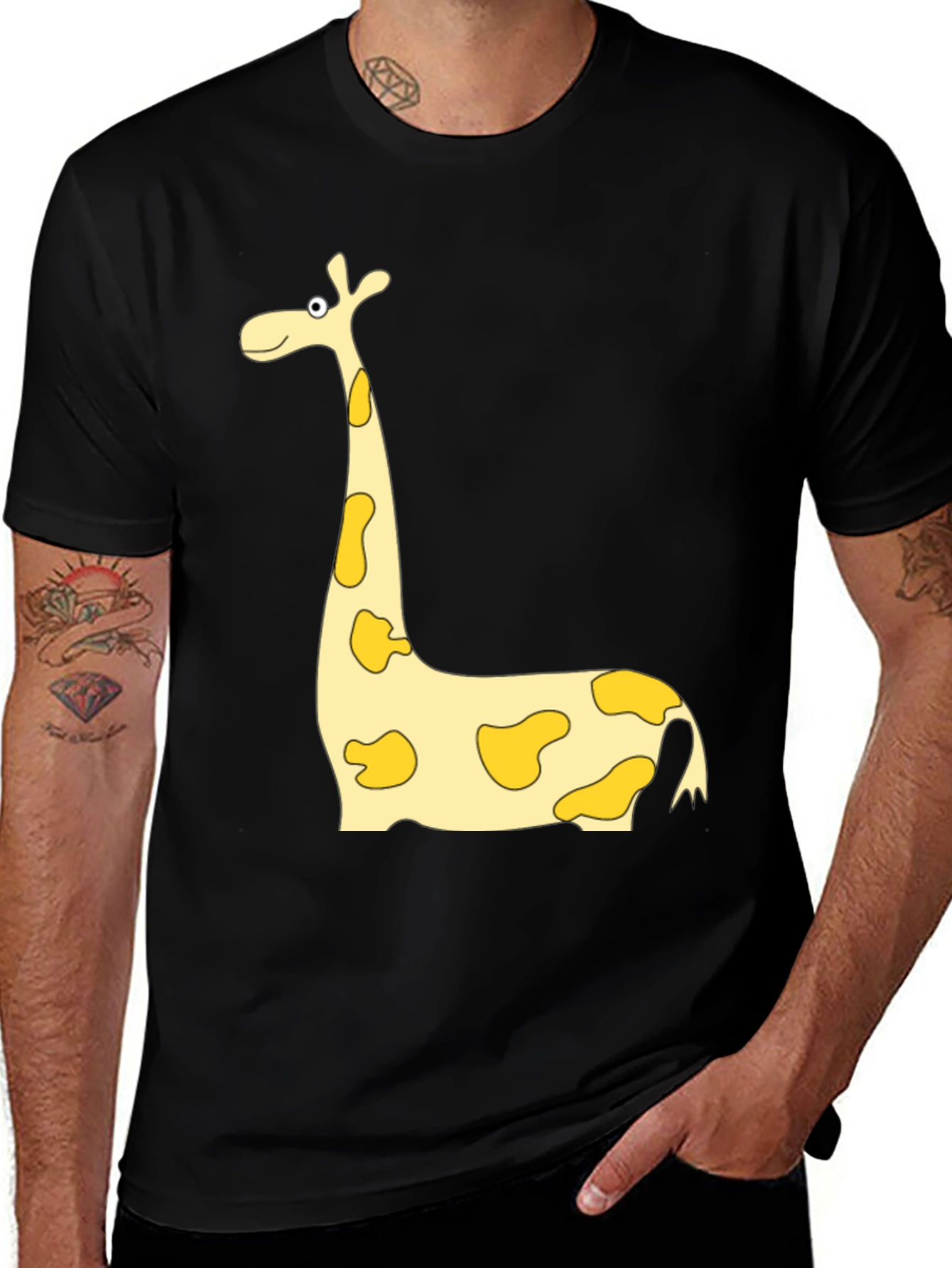 Variant 28 of Funny Giraffe Graphic Print Black T-Shirt